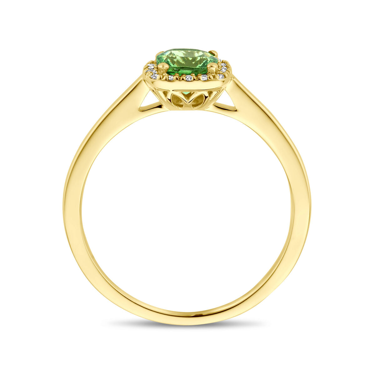 Ring Tsavorit und Diamant 0,07ct H SI Halo 14K Gelbgold