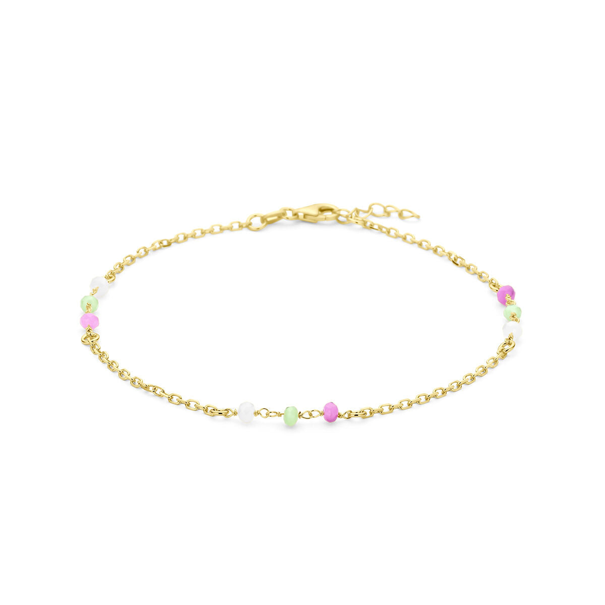 Einzelarmband mit bunten Kristallkugeln, 24 + 2 cm, aus 3 Mikron vergoldetem Silber