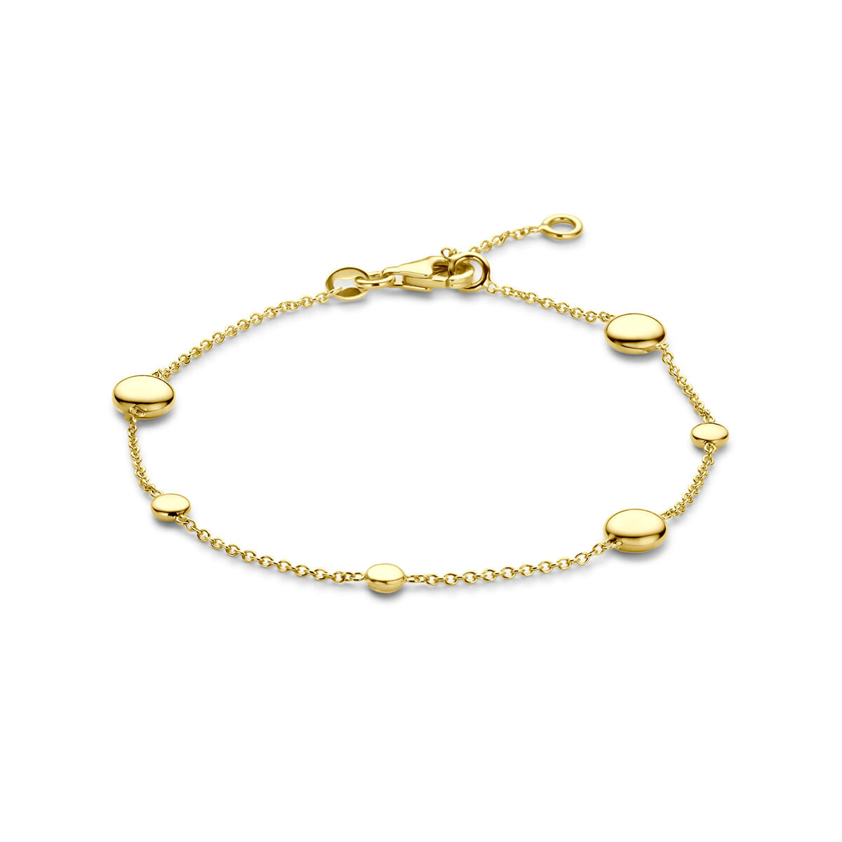 Armband aus 14K Gelbgold mit runden, flachen Elementen und Verlängerungskette
