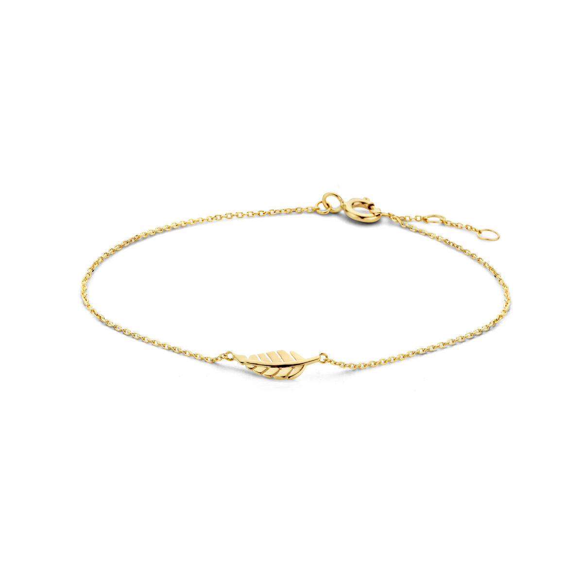 Armband aus 9k gelbgold mit einem filigranen Blattanhänger und feiner Kette