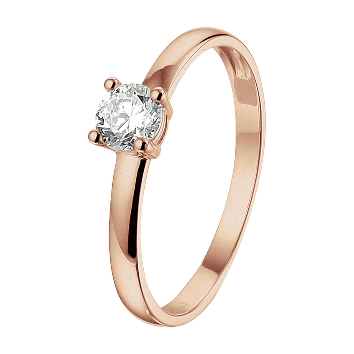 Ring aus 14K Roségold mit einem runden Zirkonia als Hauptstein