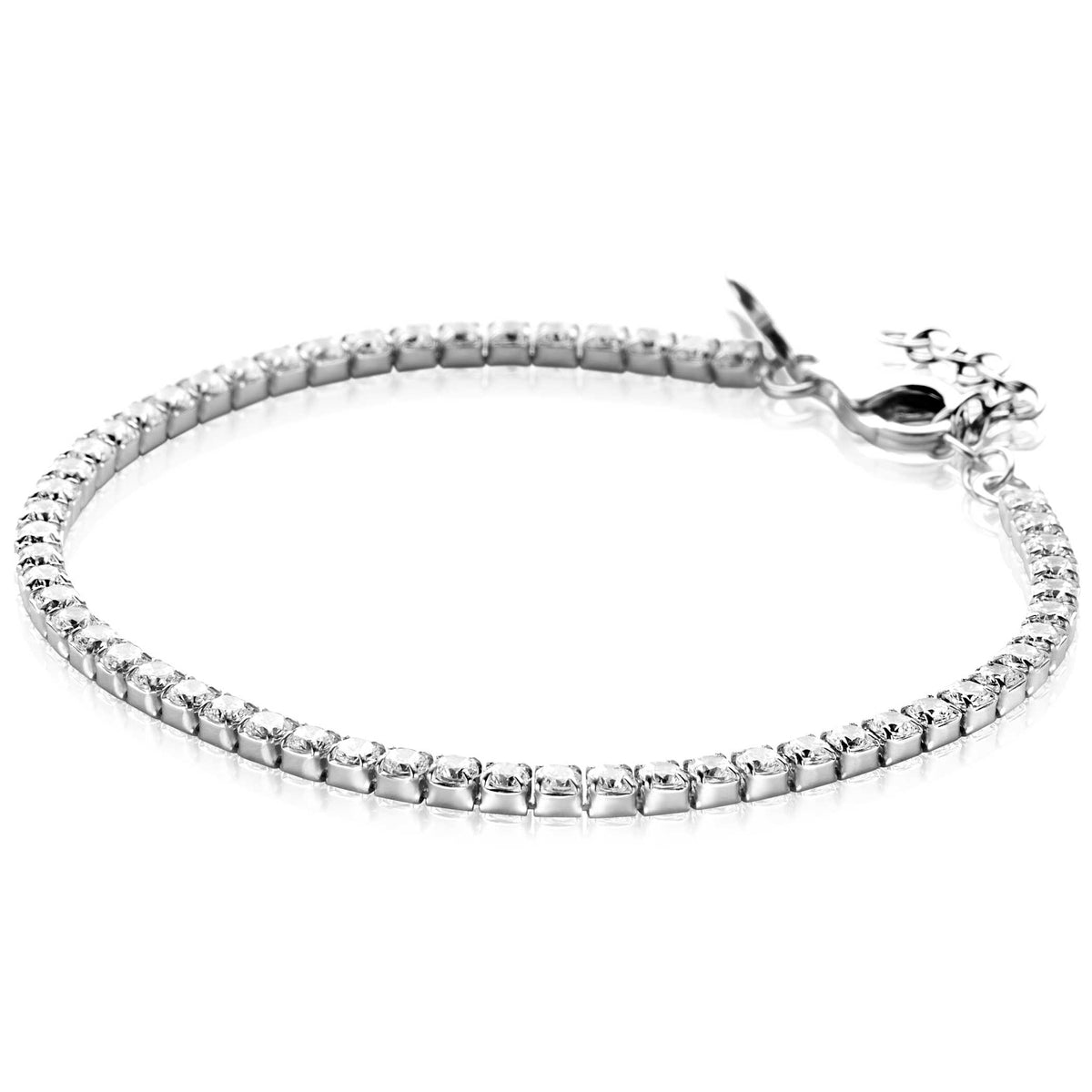 Armband aus Silber mit klaren Zirkonia-Steinen, Länge 17-20 cm, mit Karabinerverschluss