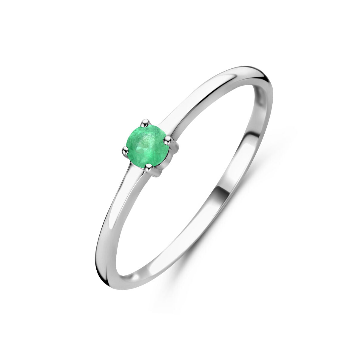 Ring aus rhodiniertem Silber mit grünem Smaragd als Geburtsstein für Mai