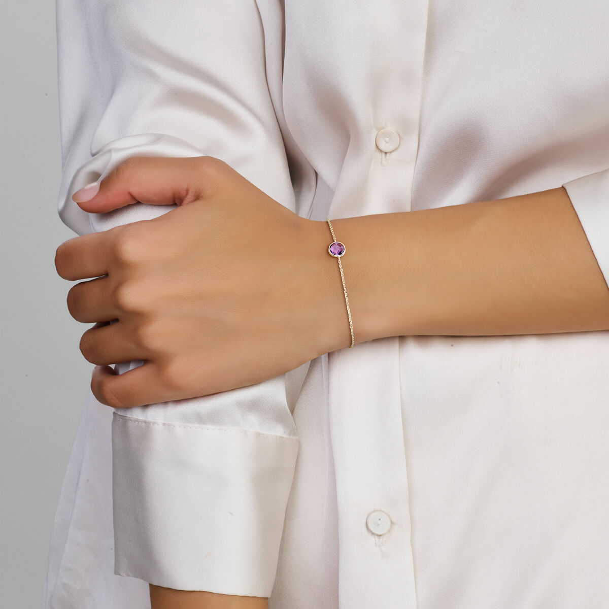 Armband Amethyst 16,5 - 19 cm 14K Gelbgold