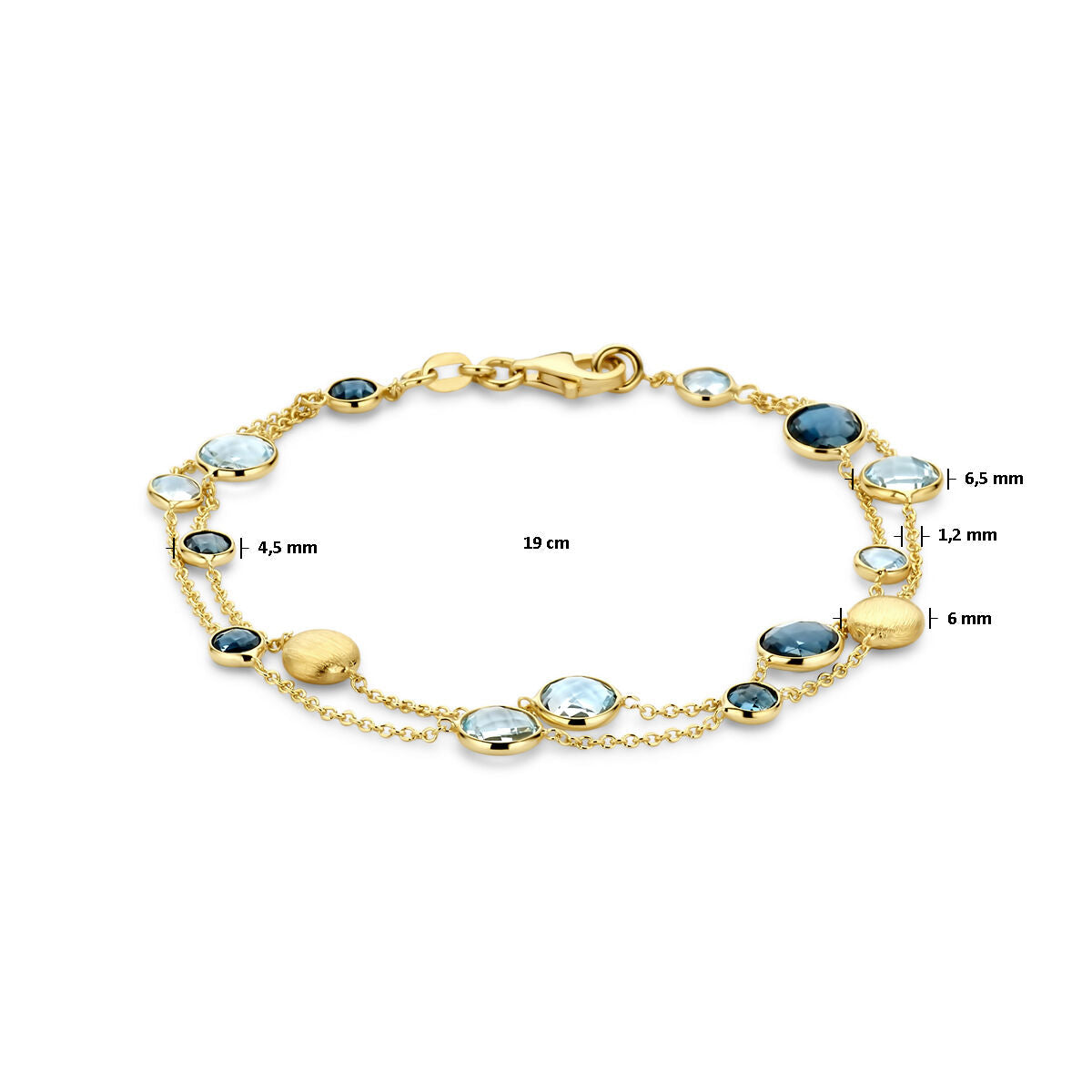 Armband Kreise, Sky Blue Topas und London Blue Topas 19 cm 14K Gelbgold