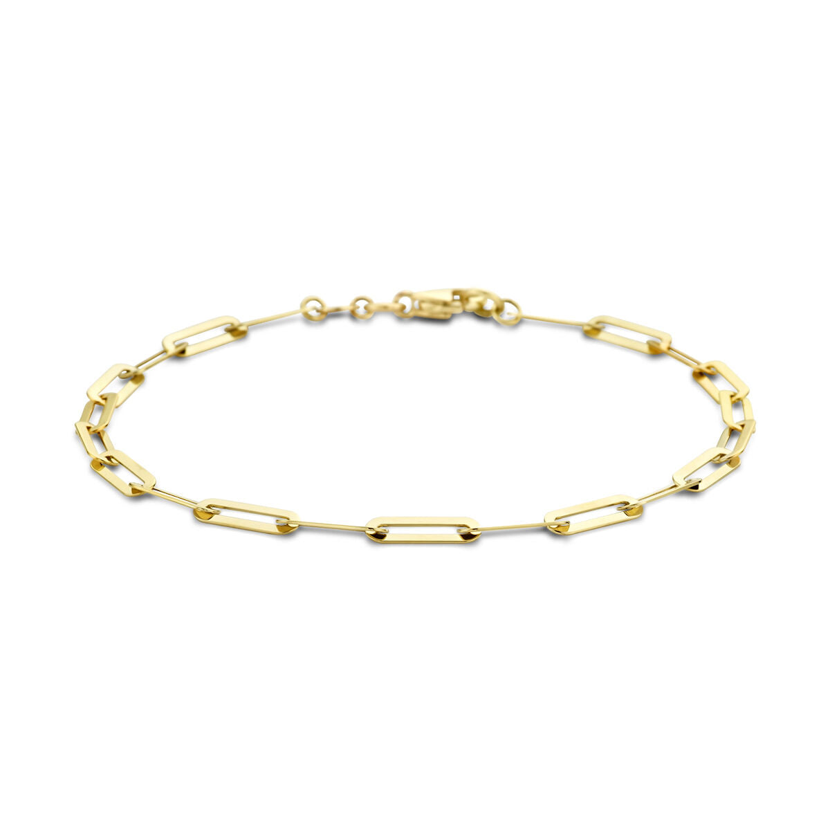 Armband aus 14K Gold im Paperclip-Design mit flachen Gliedern und Karabinerverschluss