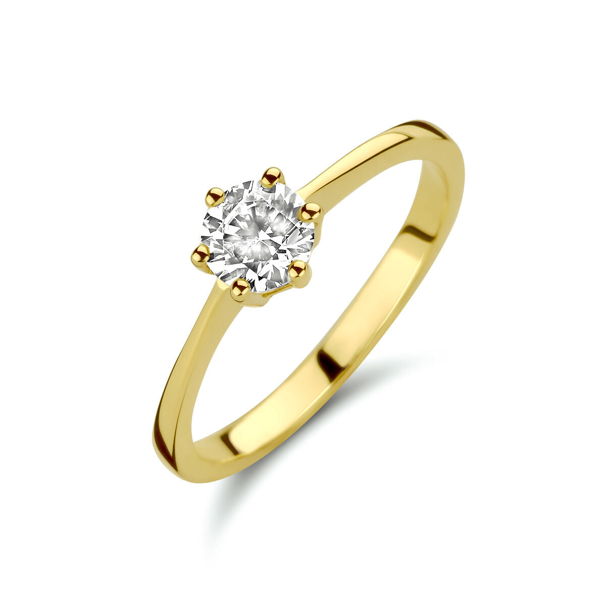 Ring aus 14K Gelbgold mit Zirkonia im klassischen Solitärdesign