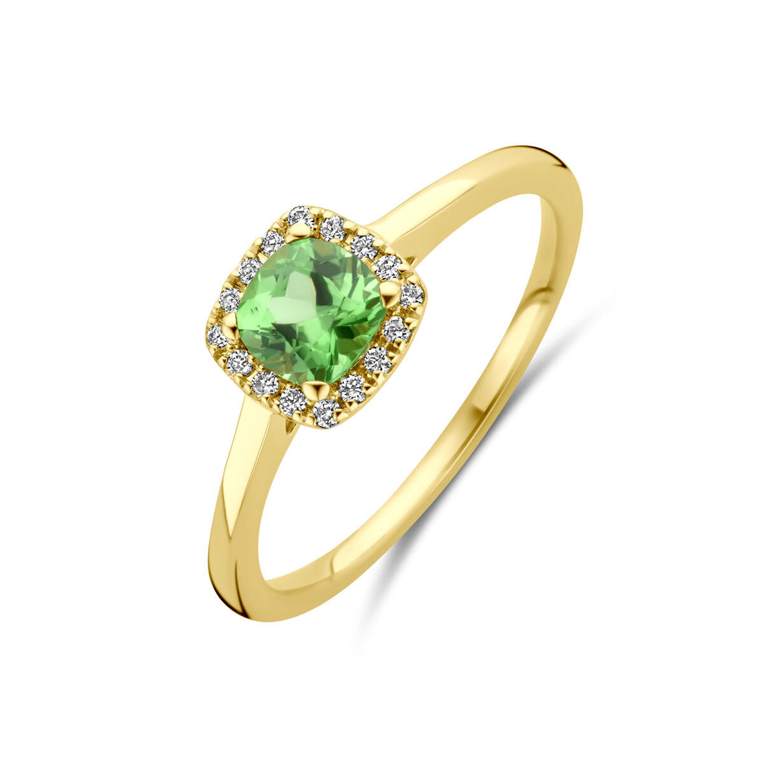 Ring Tsavorit und Diamant 0,07ct H SI Halo 14K Gelbgold