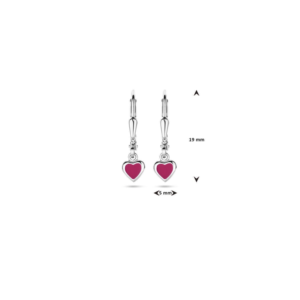 Ohrhänger Herz dunkelrosa Emaille Brisurhaken 19 mm rhodiniertes Silber