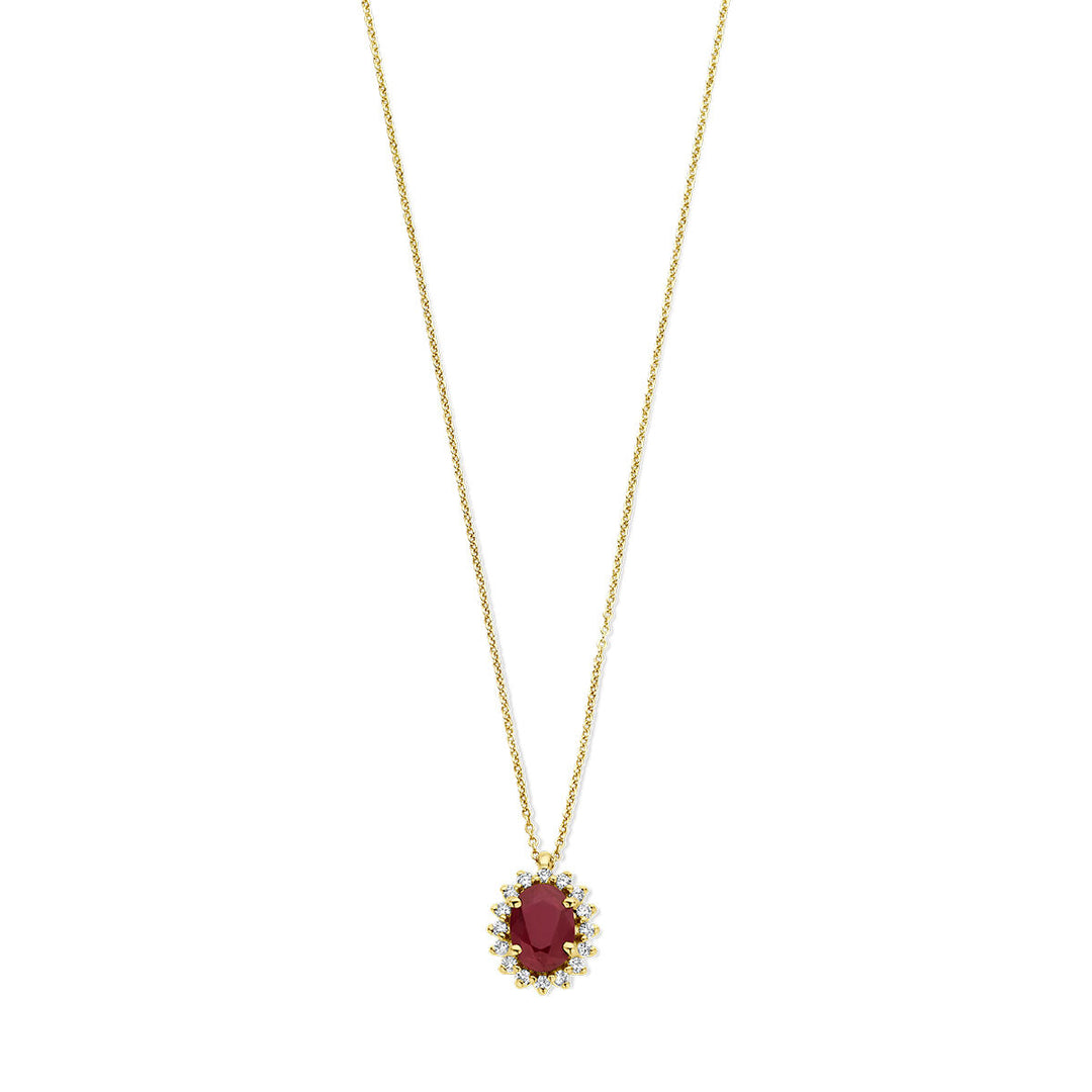 Halskette Rubin und Diamant 0,12 ct H si 41 - 43 - 45 cm Halo 14K Gelbgold