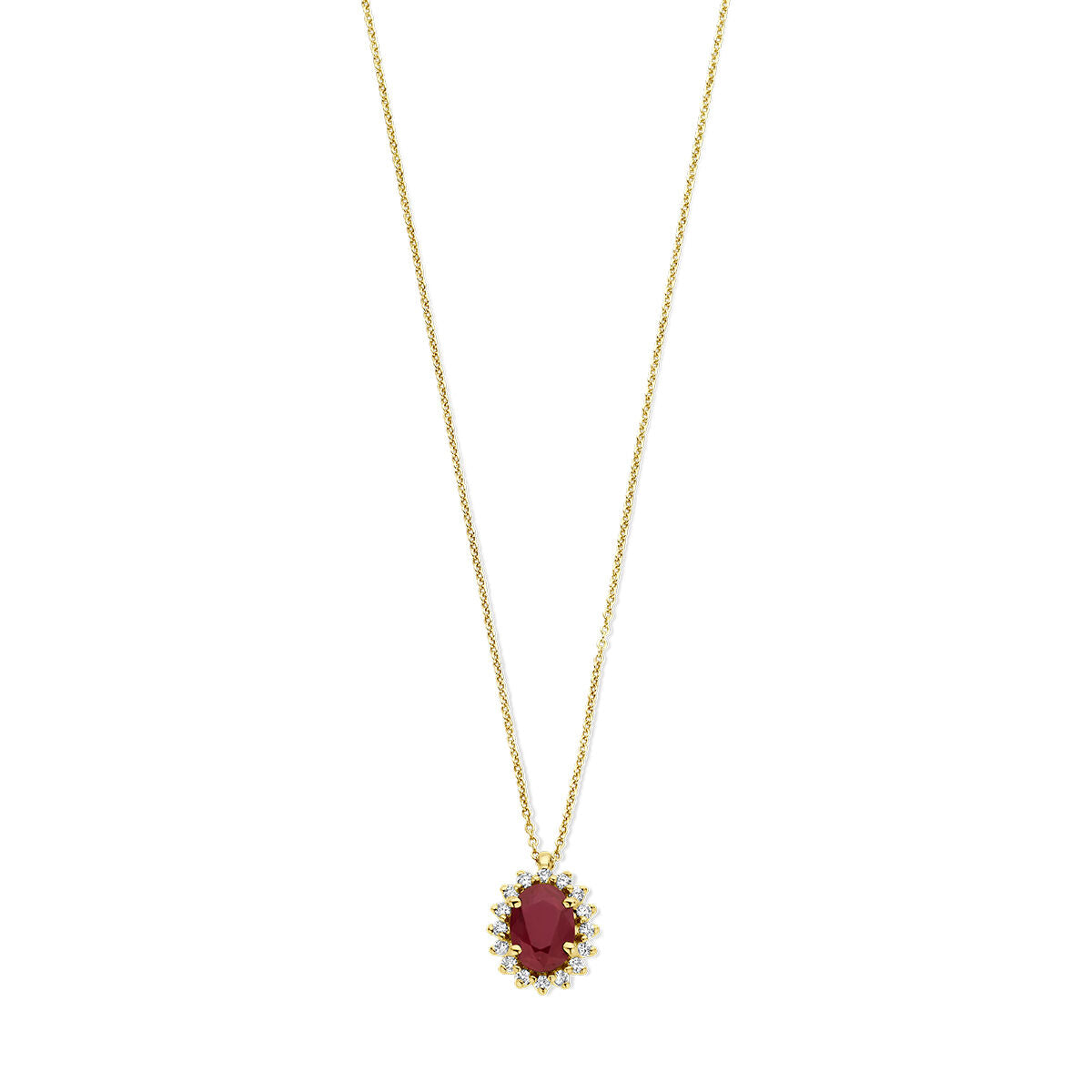 Halskette Rubin und Diamant 0,12 ct H si 41 - 43 - 45 cm Halo 14K Gelbgold