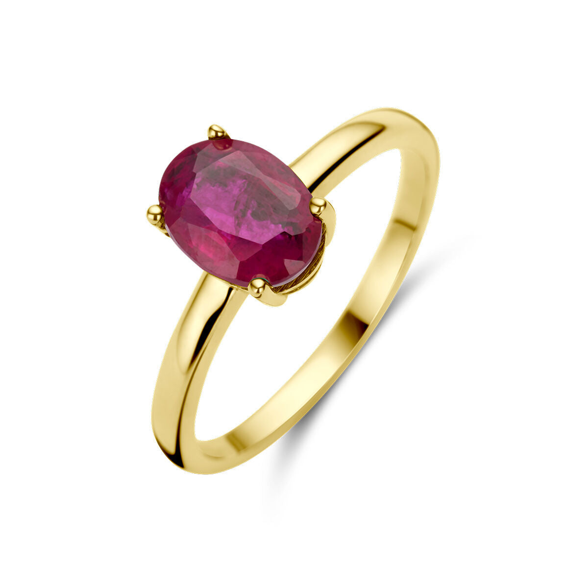 Ring aus 14K Gelbgold mit ovalem, rotem Rubin als Hauptstein