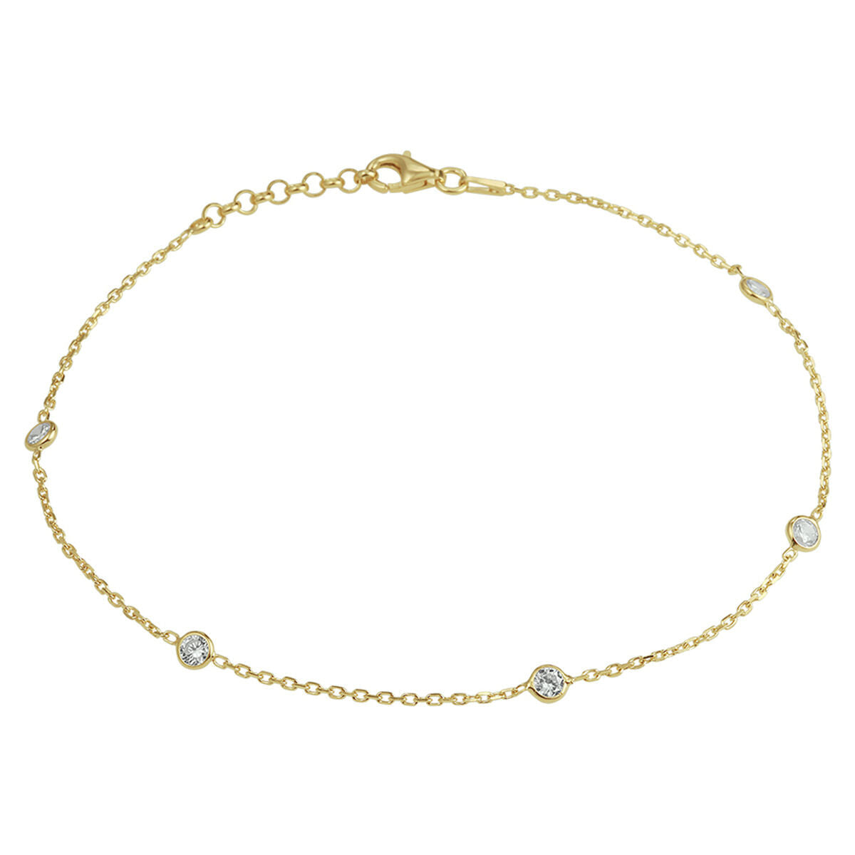 Einzelarmband aus vergoldetem Silber mit Zirkonia-Steinen, 24 + 2 cm lang