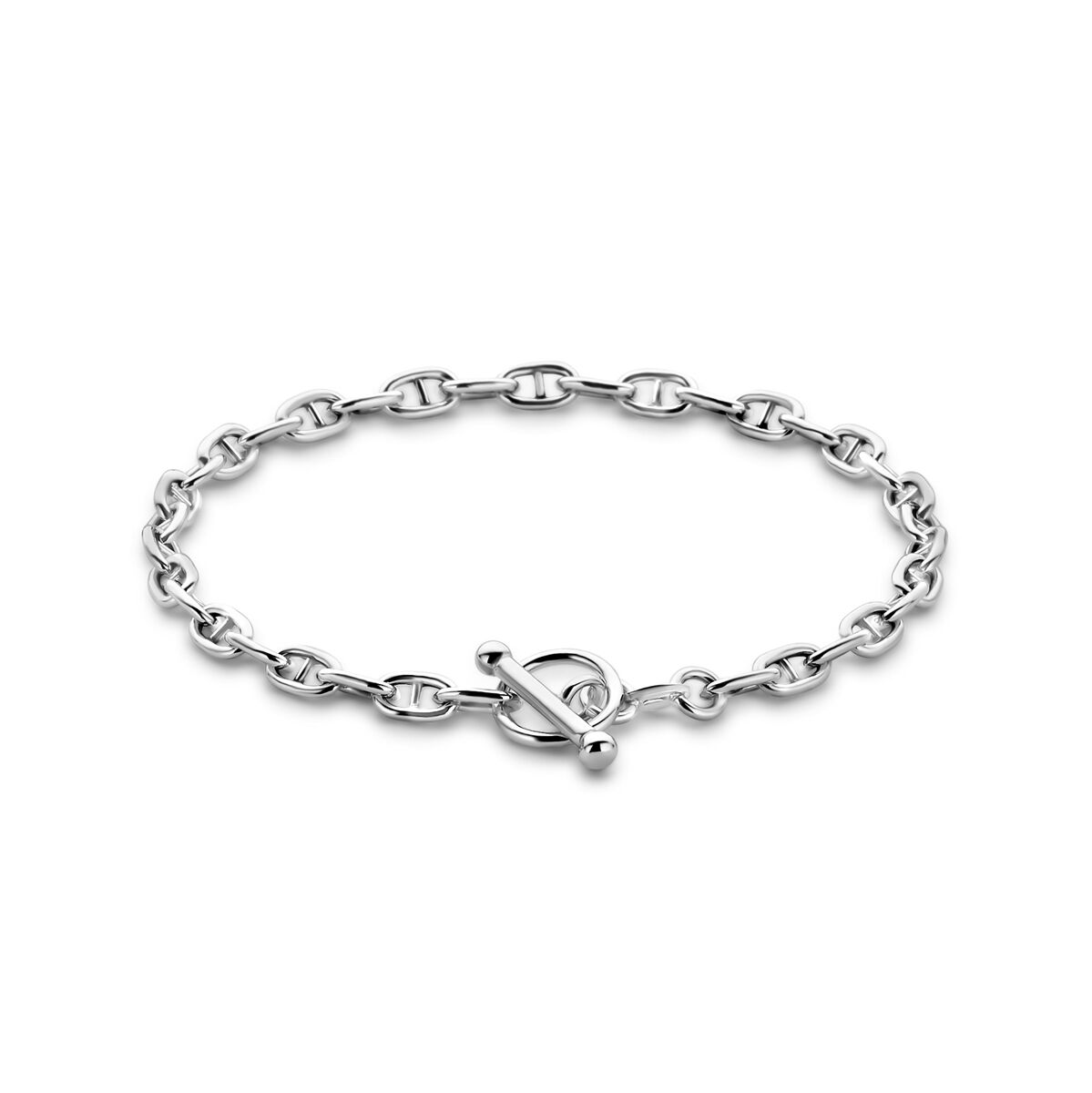 Armband aus rhodiniertem Silber mit runden 3,9 mm Rohren und einem Kapittelslot, 18,5 cm lang