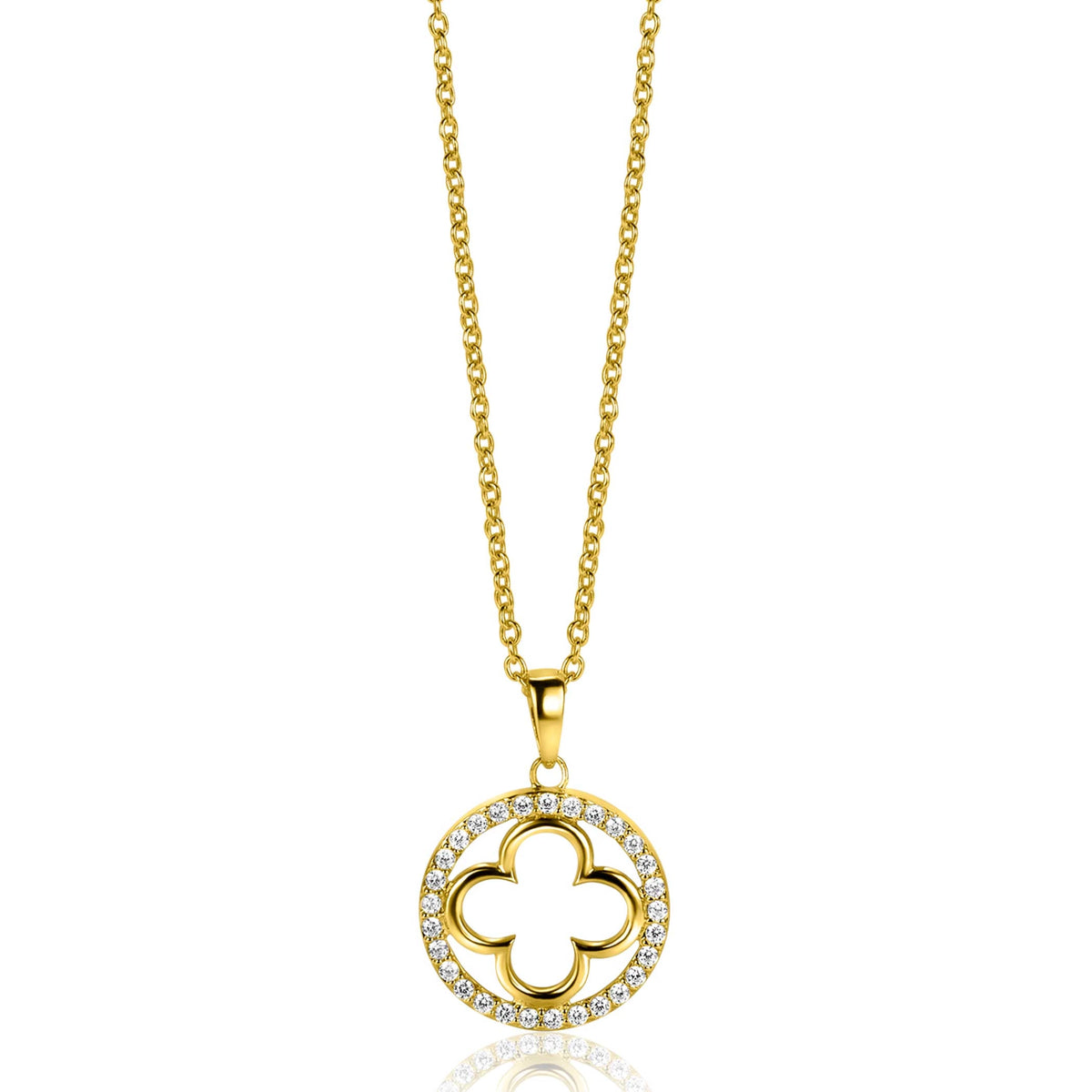 Halskette aus vergoldetem Silber mit luxuriösem Kleeblatt-Anhänger und Zirkonia-Steinen