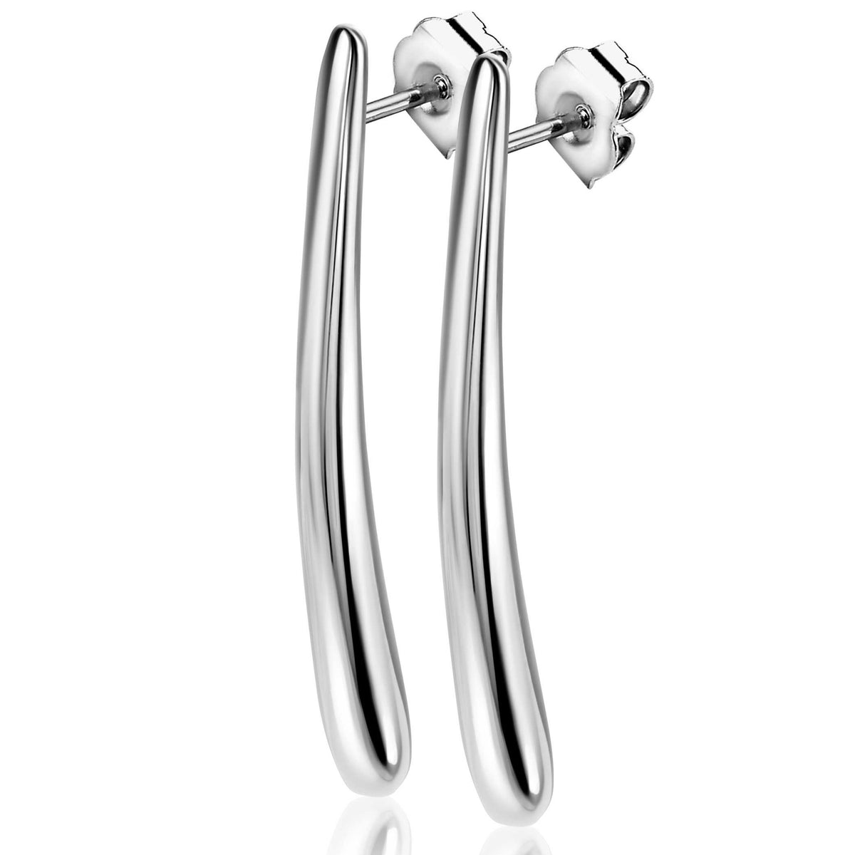 Ohrringe aus Silber mit geschwungenem, langem Design und polierter Oberfläche