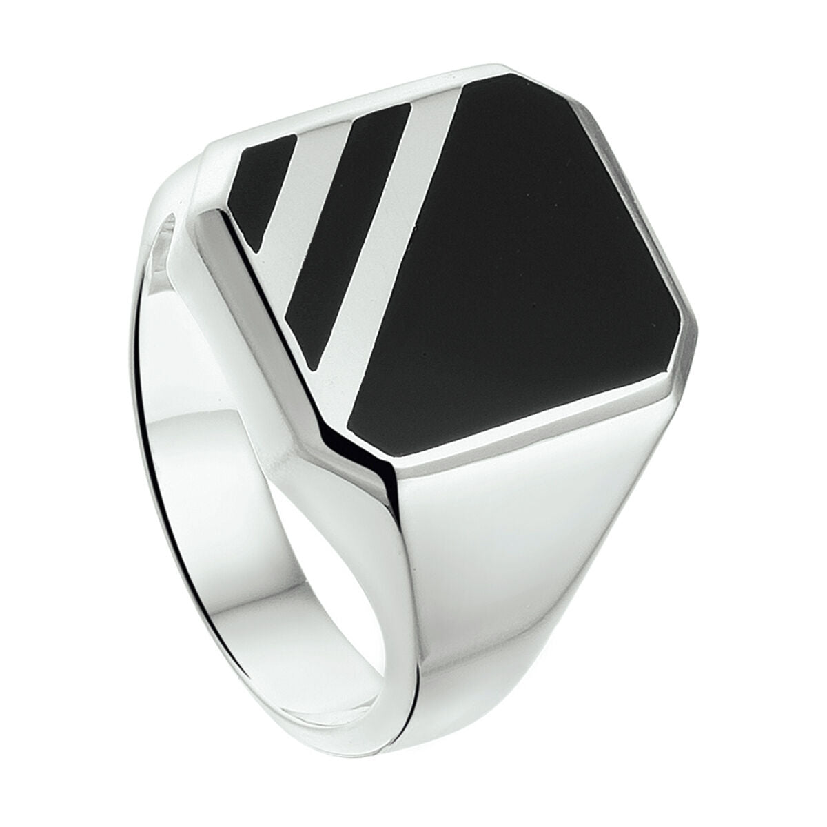 Massiver Silberring mit schwarzem Onyx und hexagonaler Form