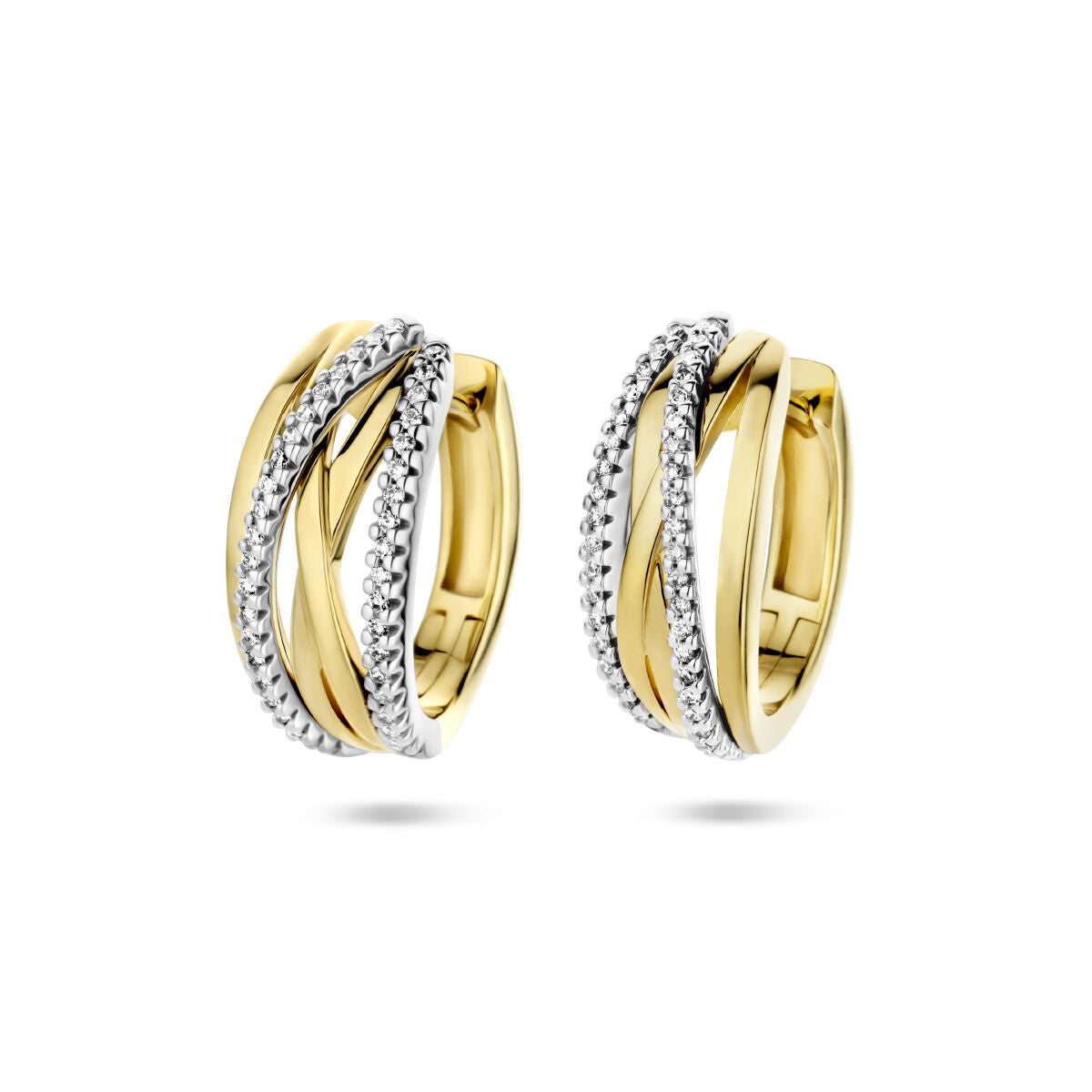 Klapp-Ohrringe aus 14K bicolor Gold mit gelben und weißen Elementen sowie Diamanten von 0,25 ct