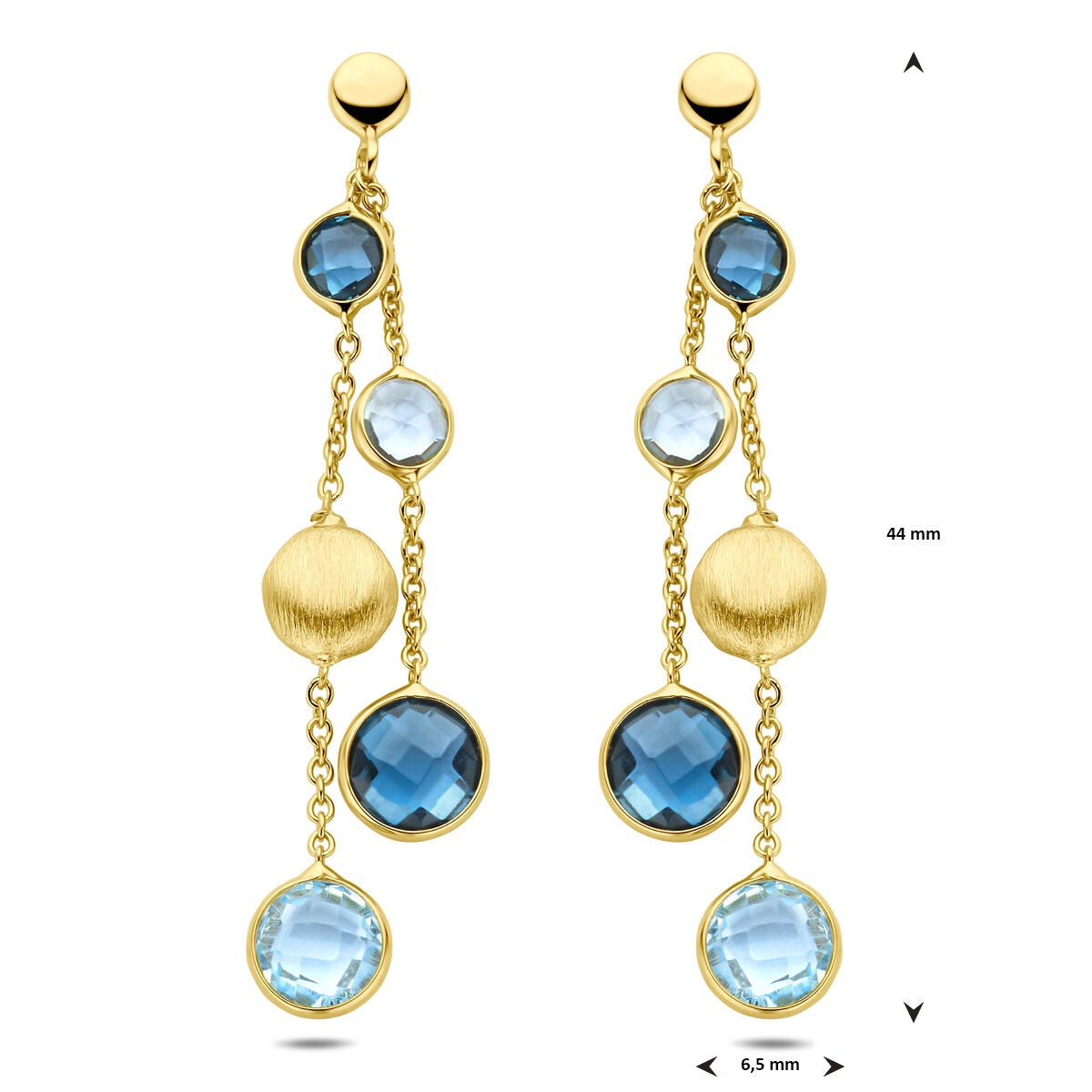Ohrhänger Kreise, Sky Blue Topas und London Blue Topas 44 mm 14K Gelbgold