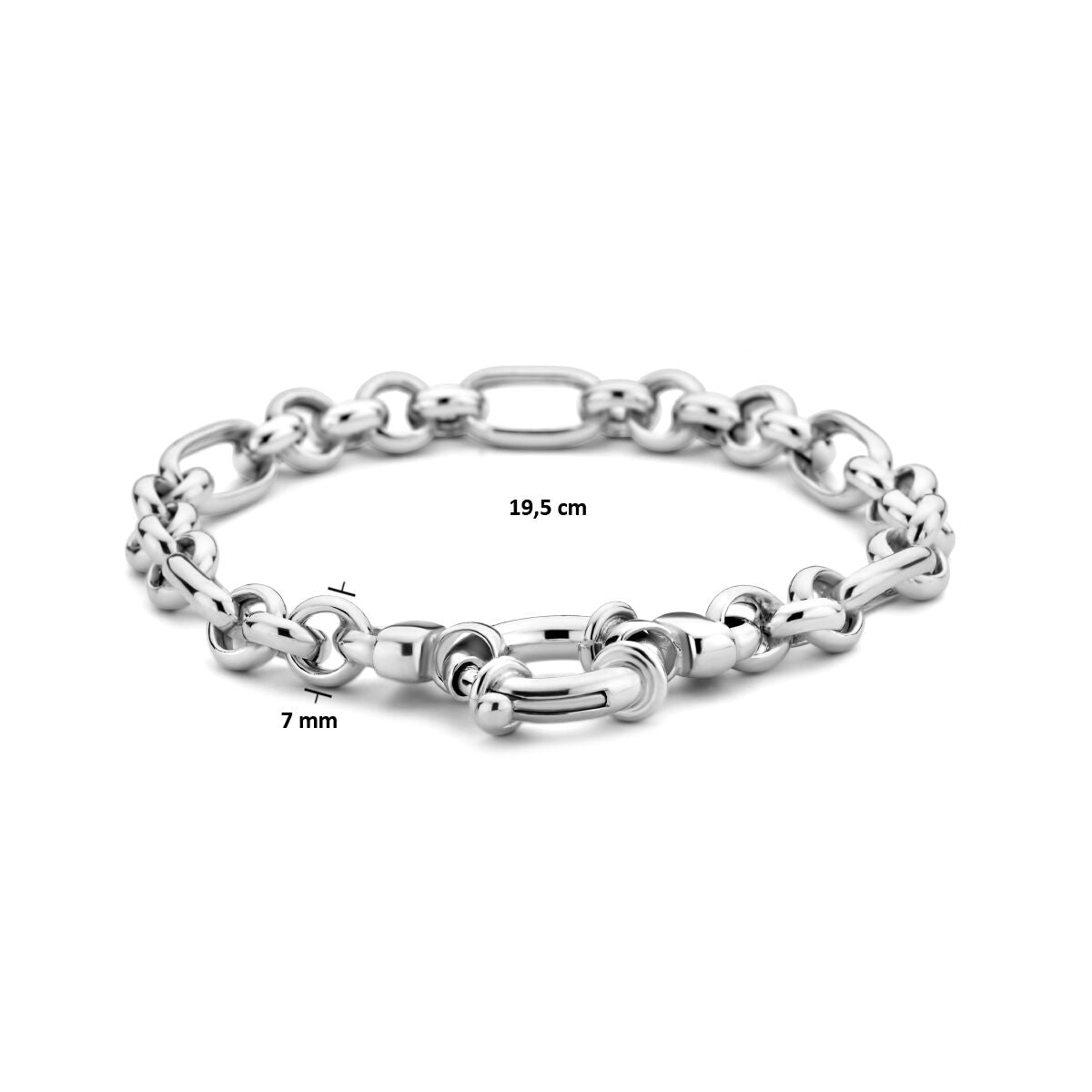 Armband 19,5 cm 7,0 mm mit großer Federschließe Silber rhodiniert