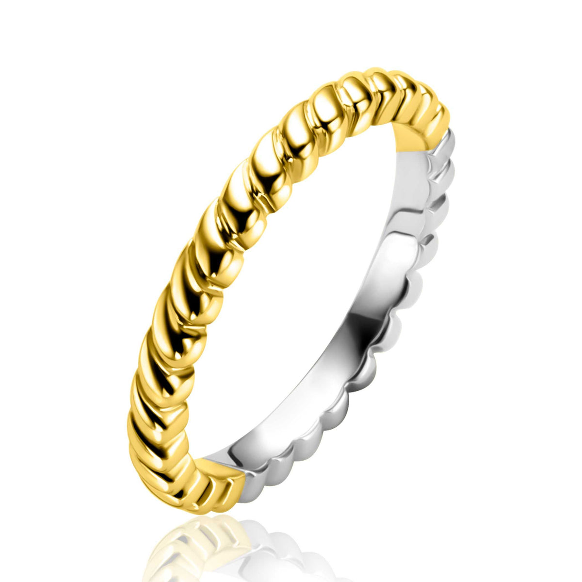 Ring aus Silber mit vergoldetem, gedrehtem Design und glatter Innenseite