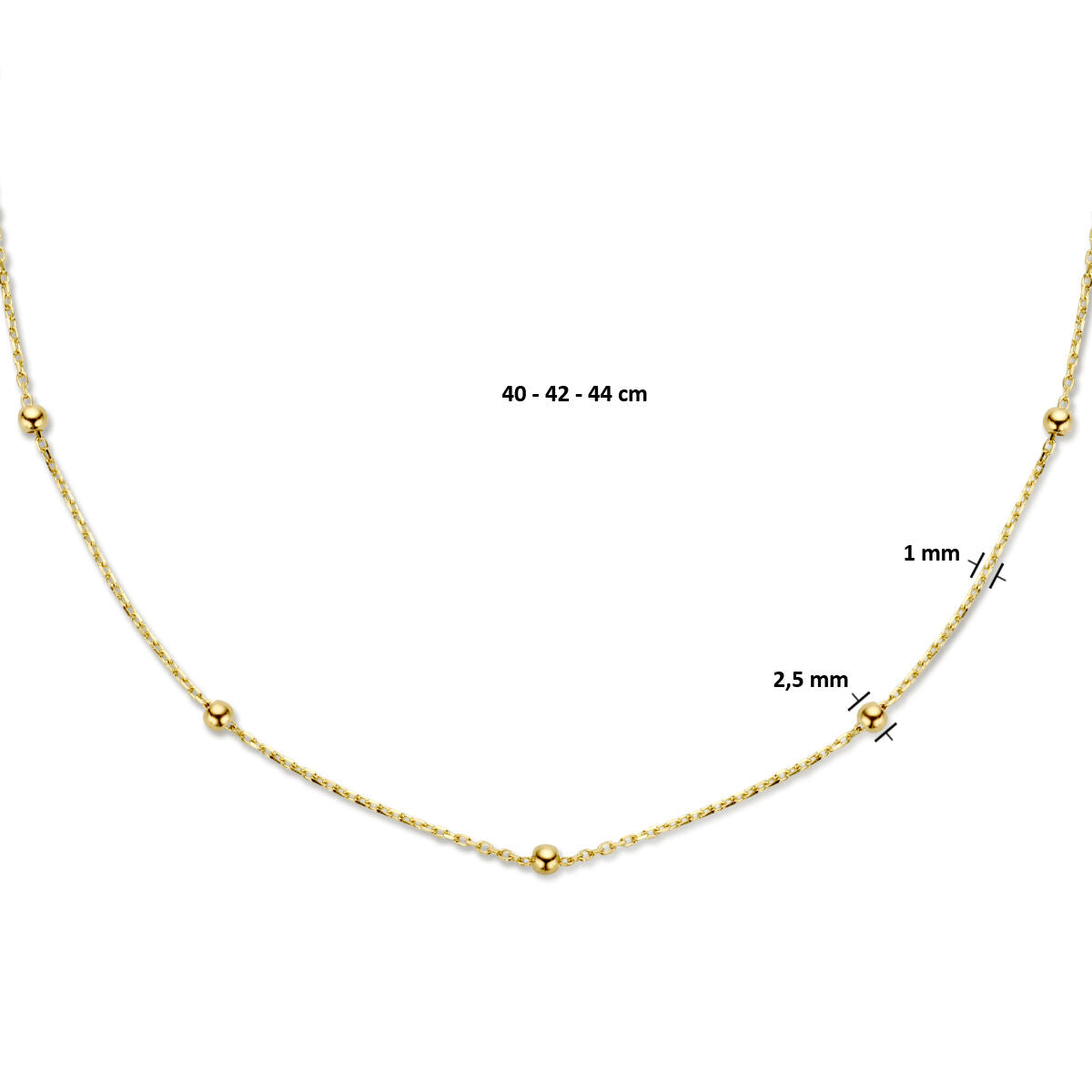 Halskette Kugeln 2,5 mm 40 - 42 - 44 cm 14K Gelbgold