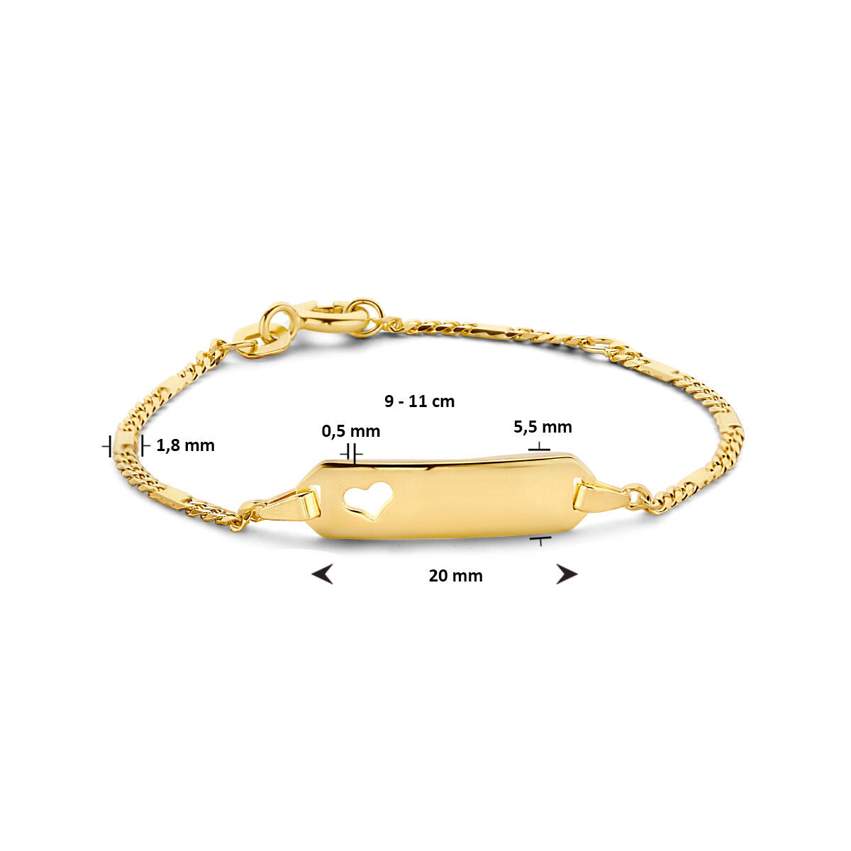 Babyarmband Goldherzplatte 5,5 mm 14K