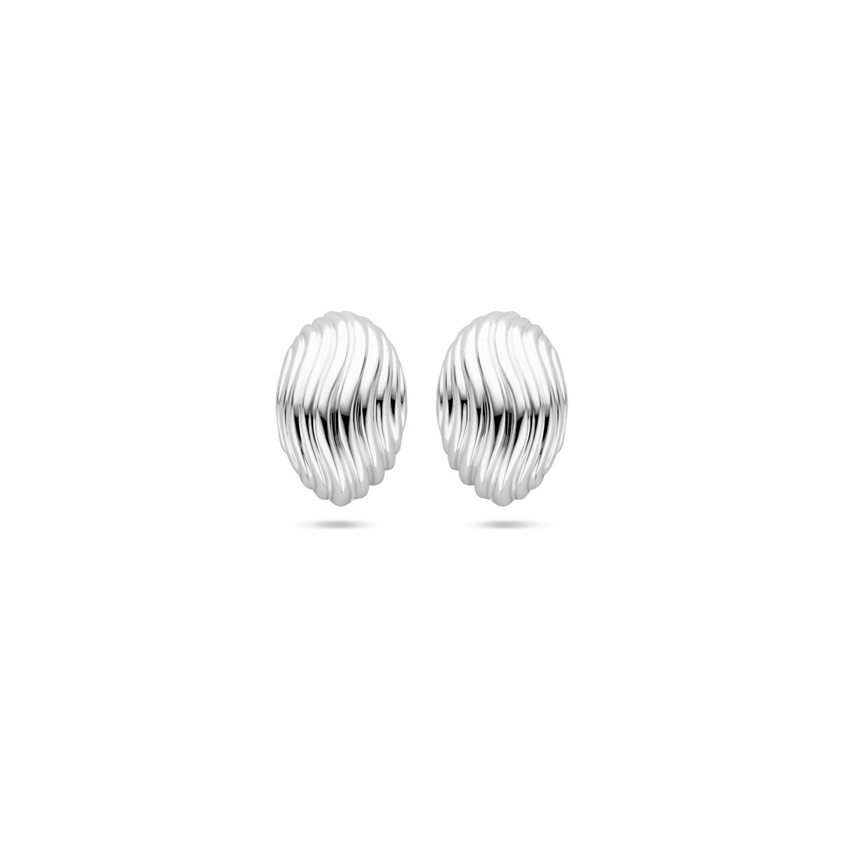 Ohrstecker aus rhodiniertem Silber mit gewellter Oberfläche und ovaler Form