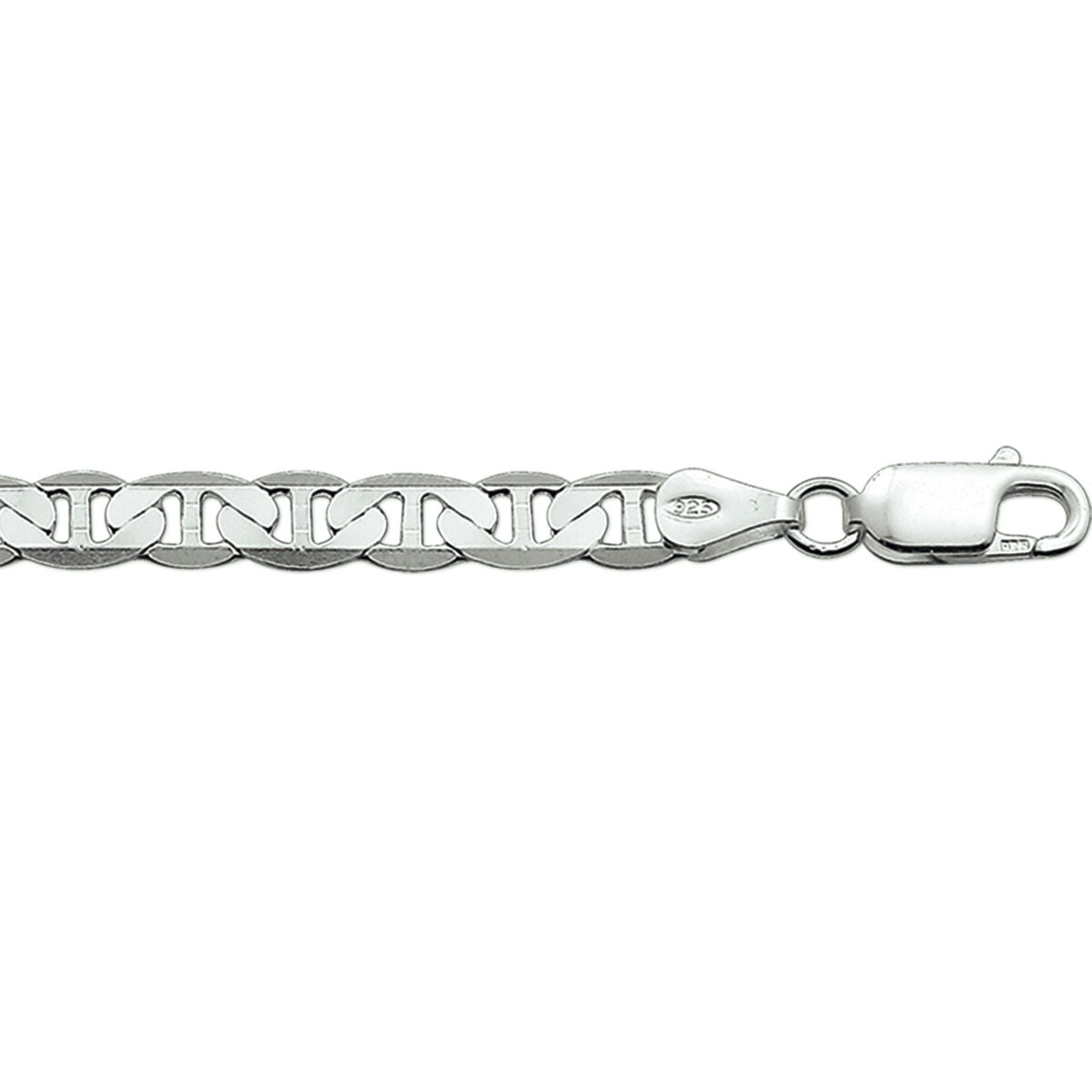 Halskette aus rhodiniertem Silber mit flachen Anker-Gliedern und Karabinerverschluss