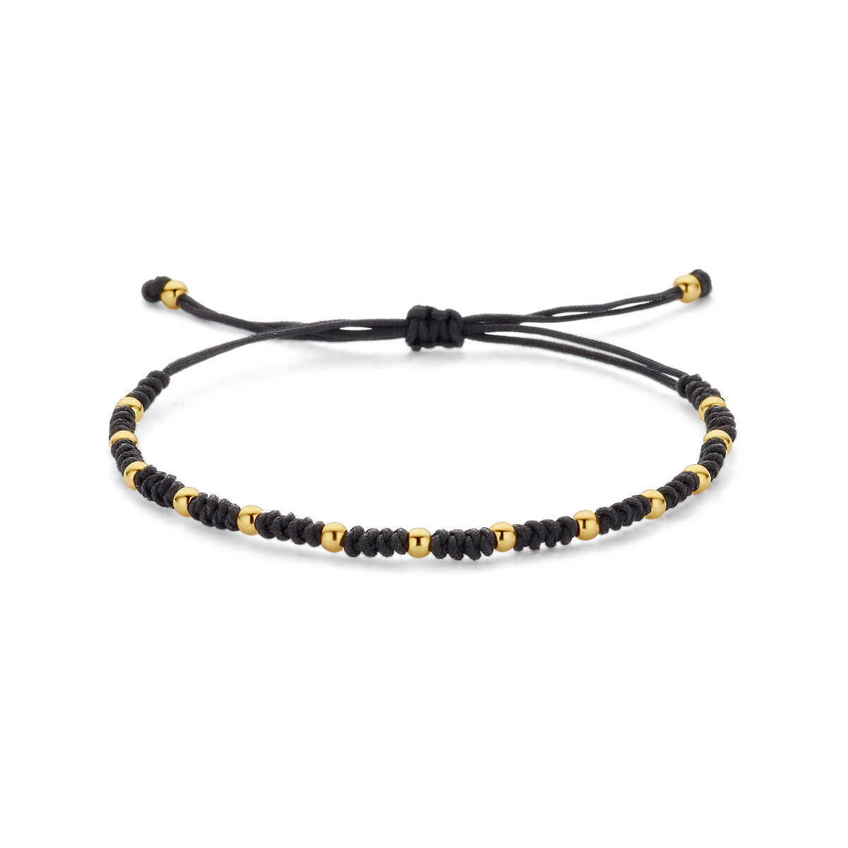 Armband aus 14K Gold mit schwarzen Gummi- und Nylonperlen, verstellbar von 13 bis 26 cm