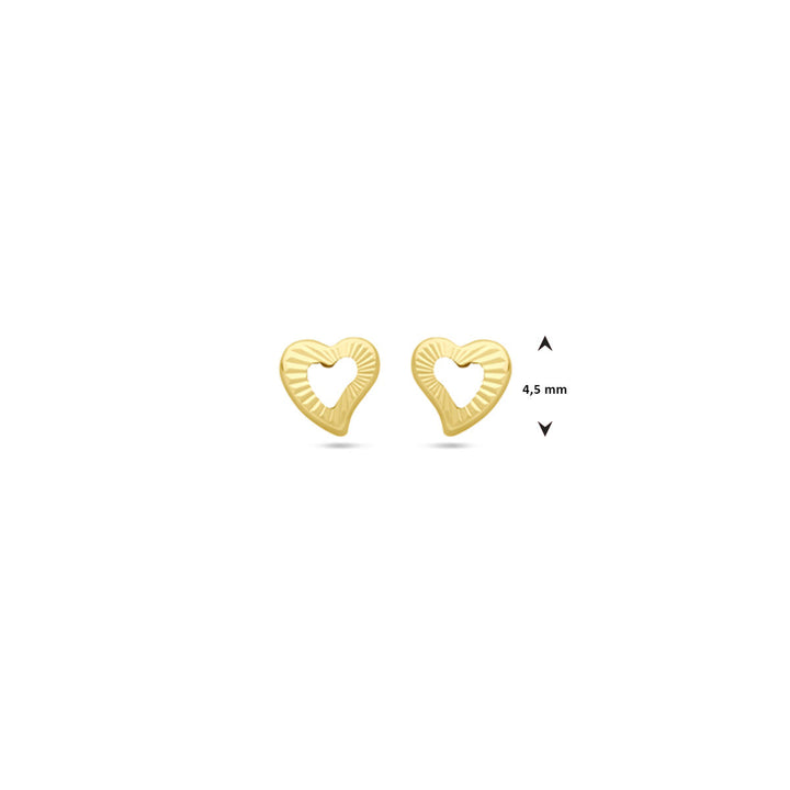 oorknoppen hart 4,5 mm 14K geelgoud