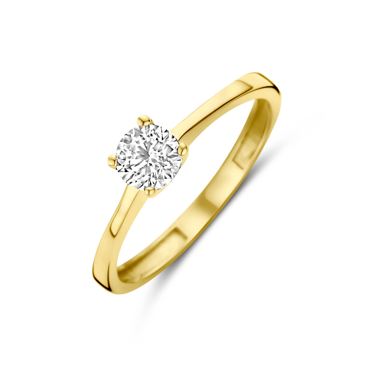 Ring aus 14K Gelbgold mit rundem Zirkonia in der Mitte