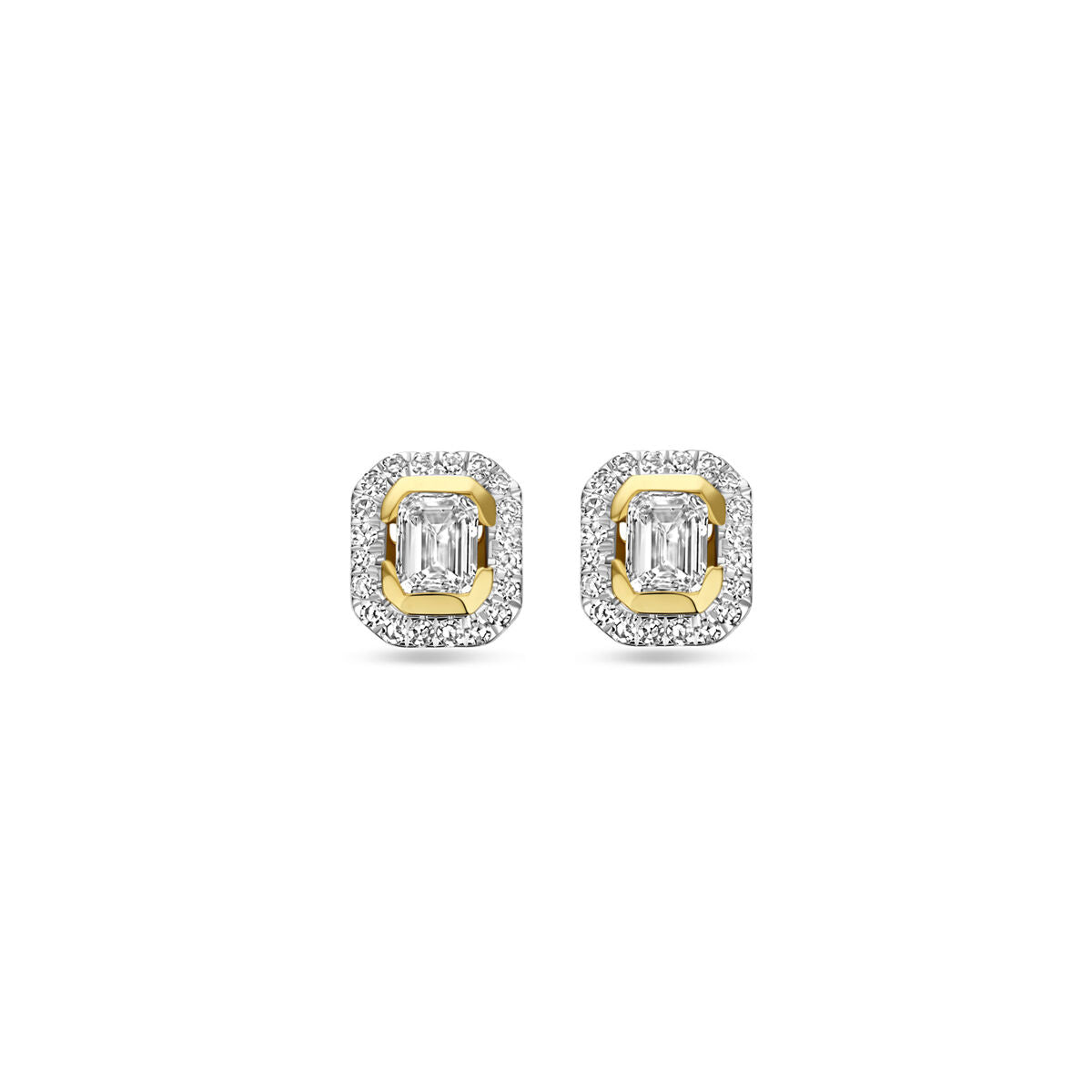 Ohrstecker aus 14K Gelbgold mit zwei 0,255 ct Diamanten und einem Rahmen aus kleinen, funkelnden Steinen