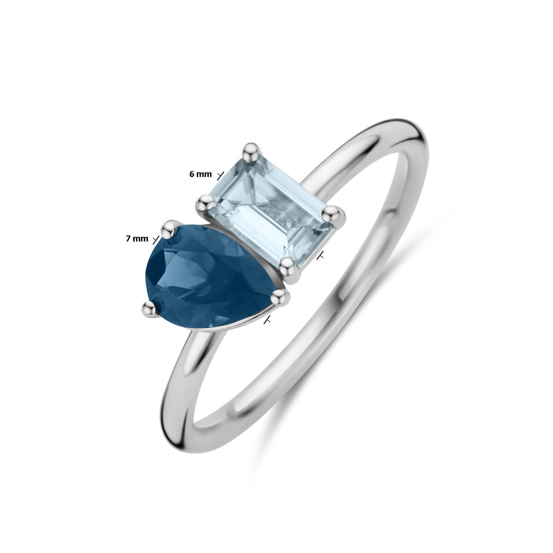 Ring himmelblauer Topas und London Blue Topas 14K Weißgold