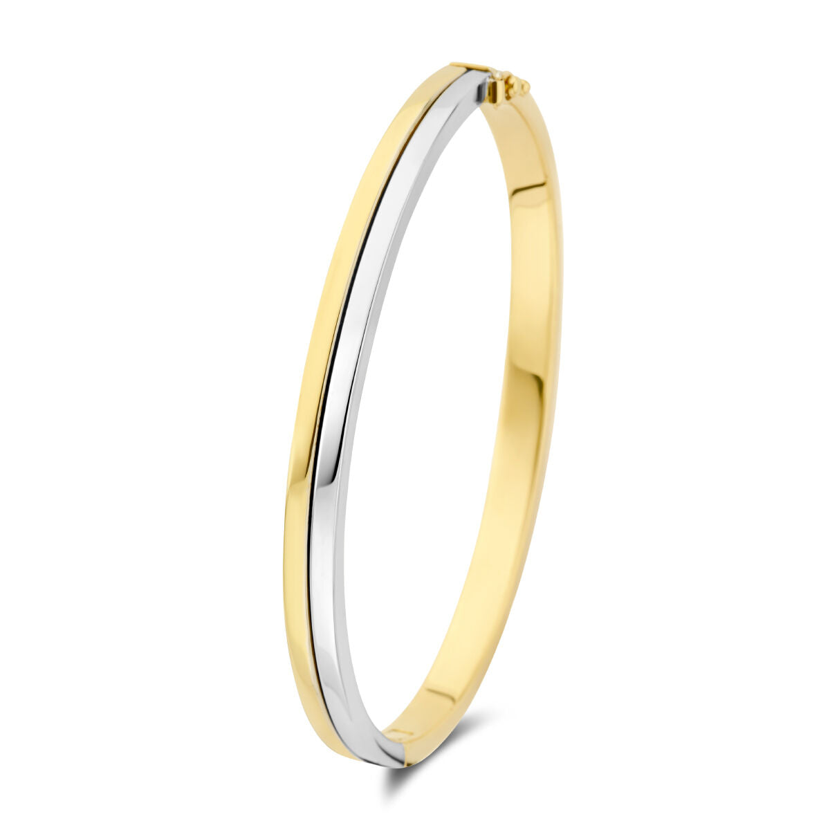 Armreif Scharnier flacher Schlauch 5 mm 14K Bicolor Gold Gelb/Weiß 56 mm