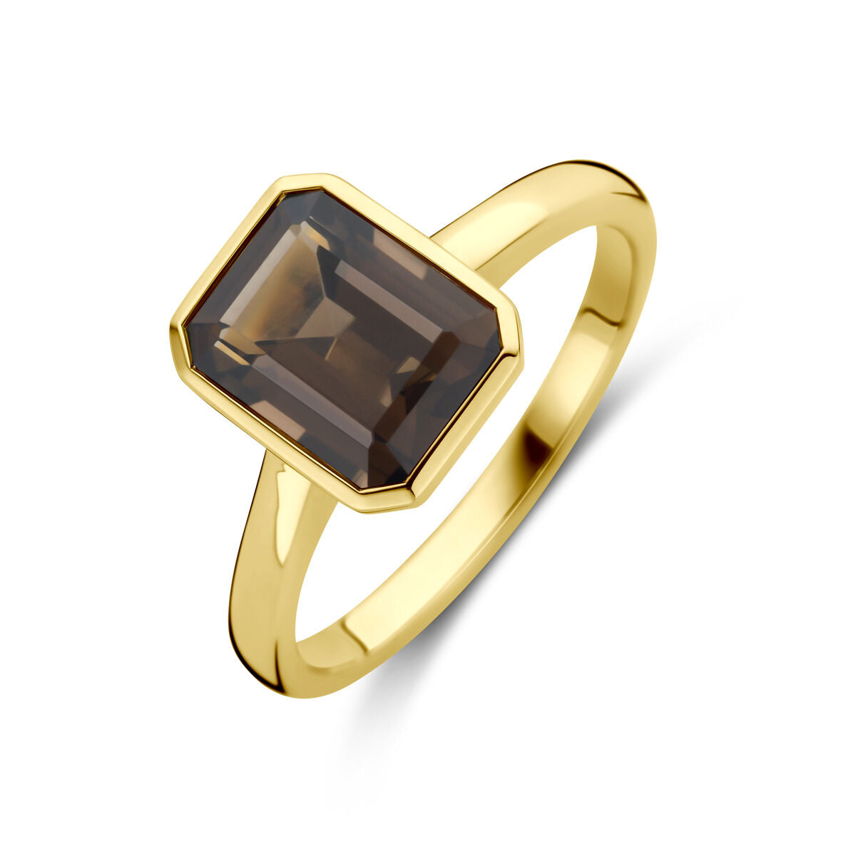 Ring aus 14K Gelbgold mit rechteckigem Rauchquarz-Edelstein