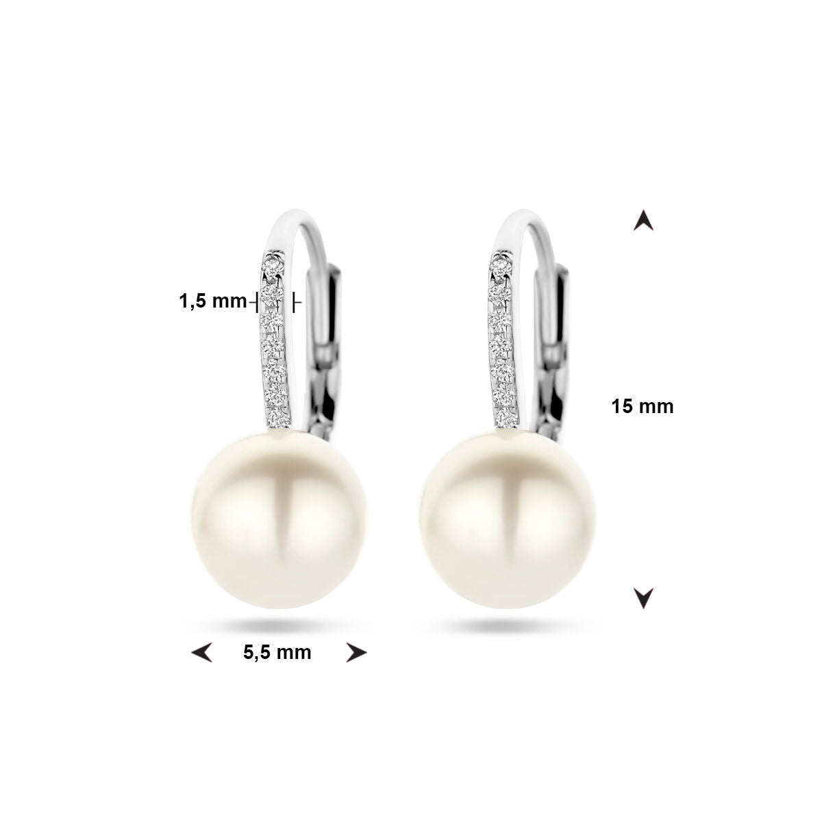 Ohrringe Perle und Zirkonia Brisur Haken Silber rhodiniert