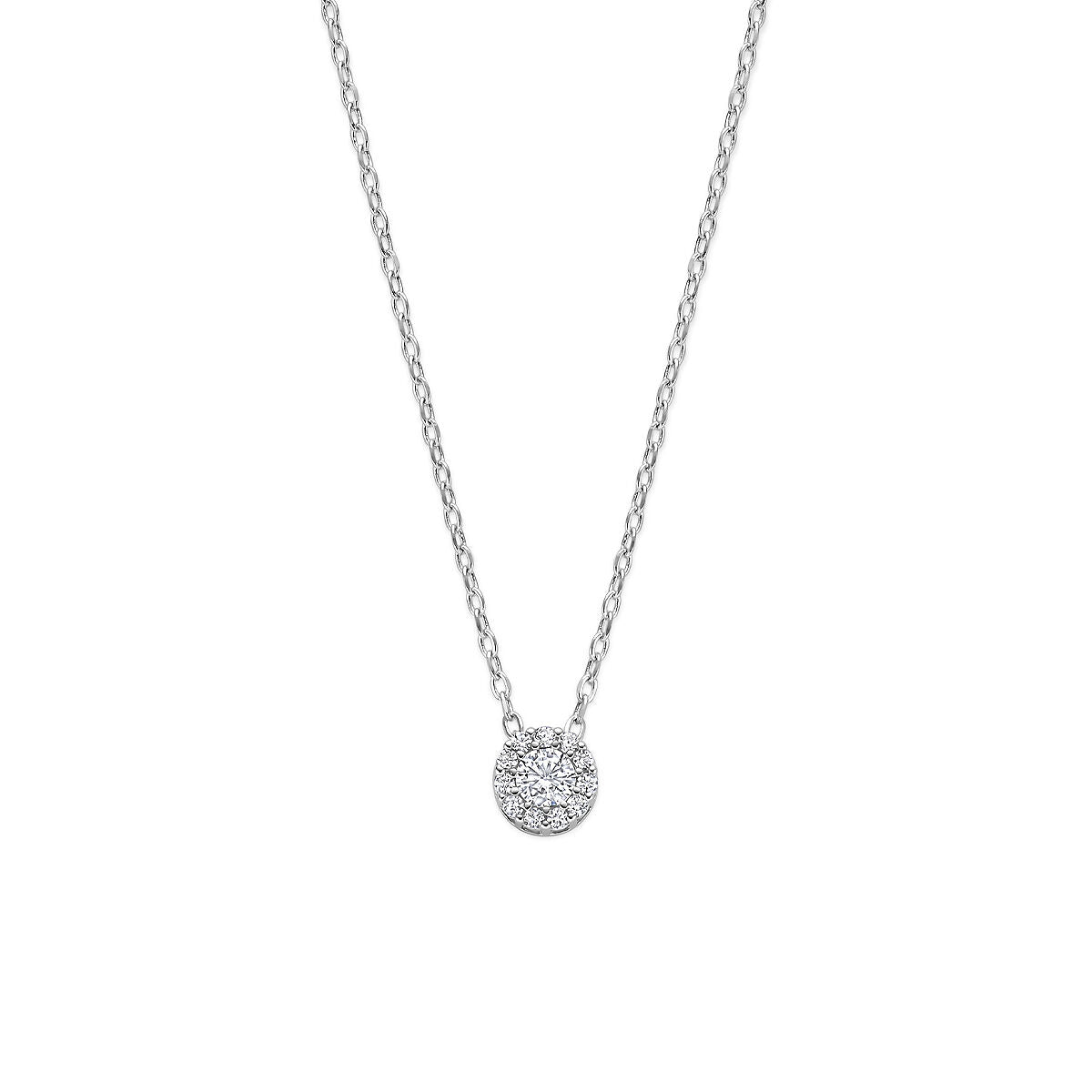 Halskette aus rhodiniertem Silber mit rundem Anhänger und Zirkonia in Pavéfassung