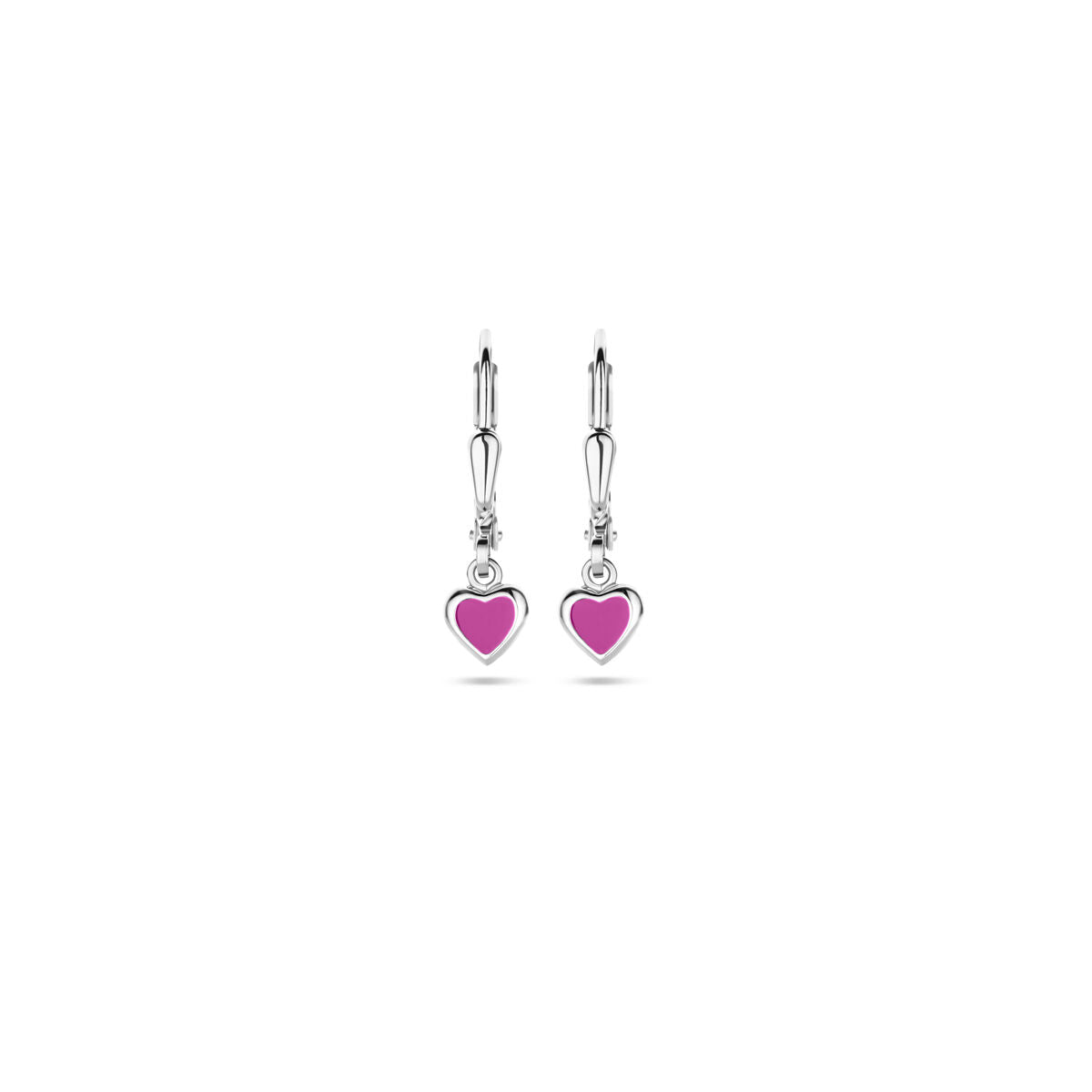 Ohrhänger in Herzform mit pinker Emaille, 19 mm, aus rhodiniertem Silber mit Brisur-Haken