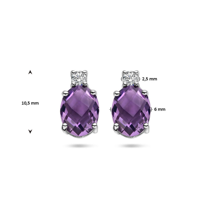 Ohrstecker Amethyst und Zirkonia Silber rhodiniert