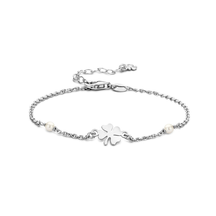 Armband synth. Perle und Kleeblatt 16 + 3 cm Silber rhodiniert