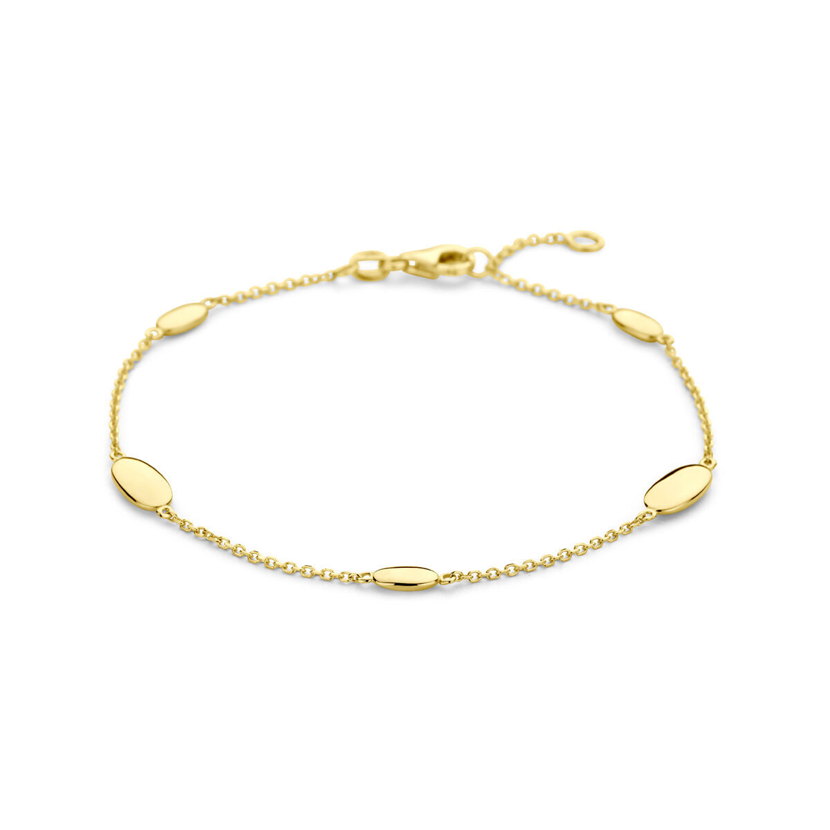 Goldenes Damenarmband aus 14K mit ovalen Elementen und feiner Kettenstruktur