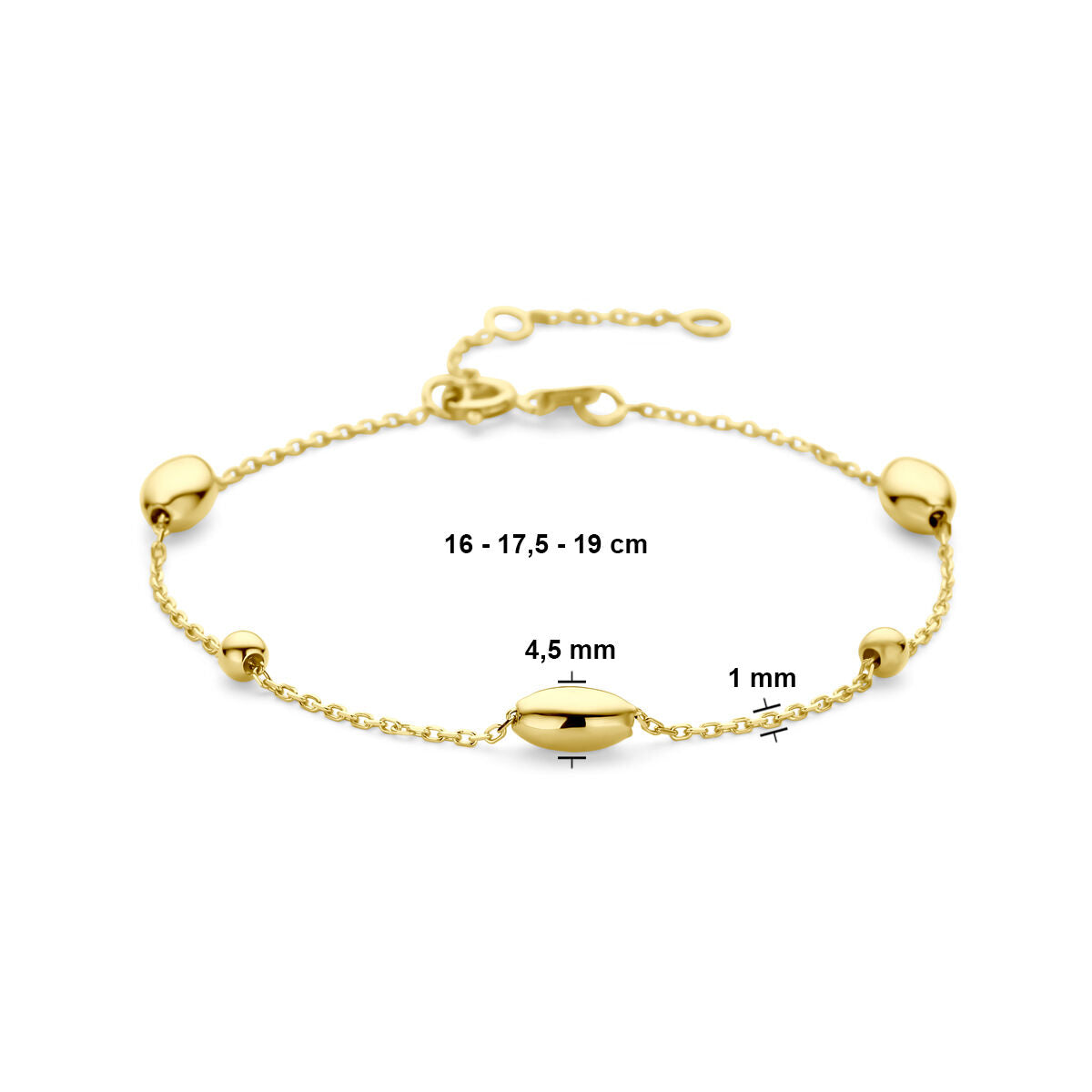 Armband Ovale und Kugeln 16 - 17,5 - 19 cm 14K Gelbgold
