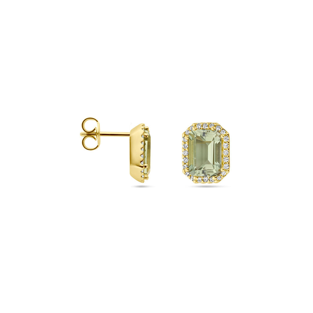 Ohrstecker grüner Amethyst und Diamant 0,14 ct (2x 0,07 ct) h si Halo 18 K Gelbgold