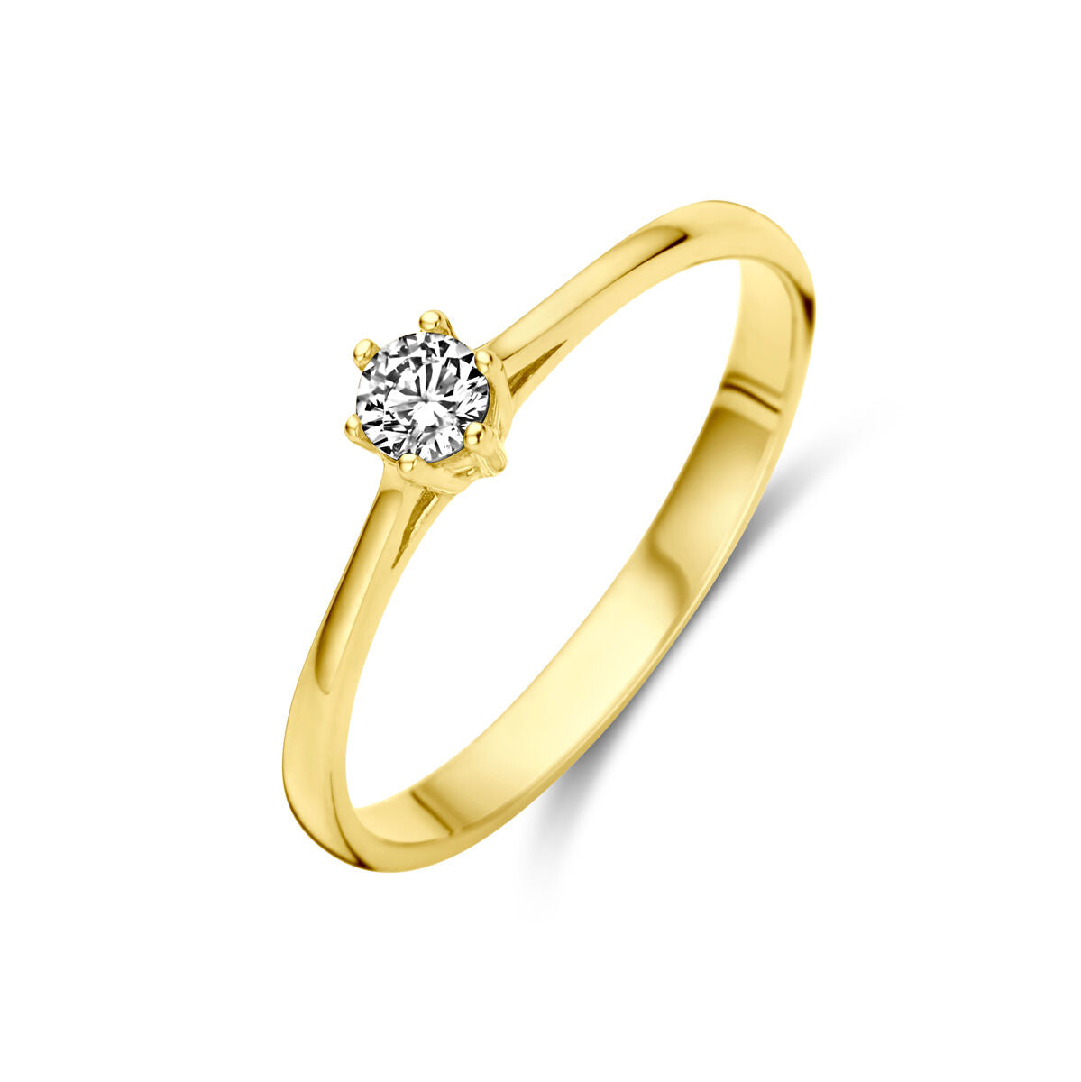 Ring aus 14K Gelbgold mit einem einzelnen Zirkonia-Stein in der Fassung