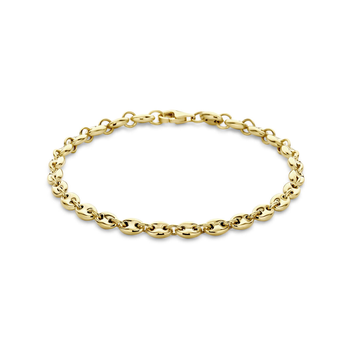 Armband aus 14K Gelbgold mit Kaffeebohnen-Design, 4,2 mm breit und 18 cm lang