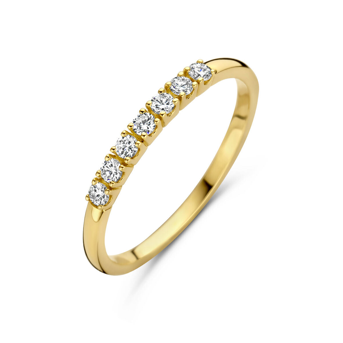 Ring aus 14K Gelbgold mit sieben Diamanten von insgesamt 0,21 ct in H SI Qualität