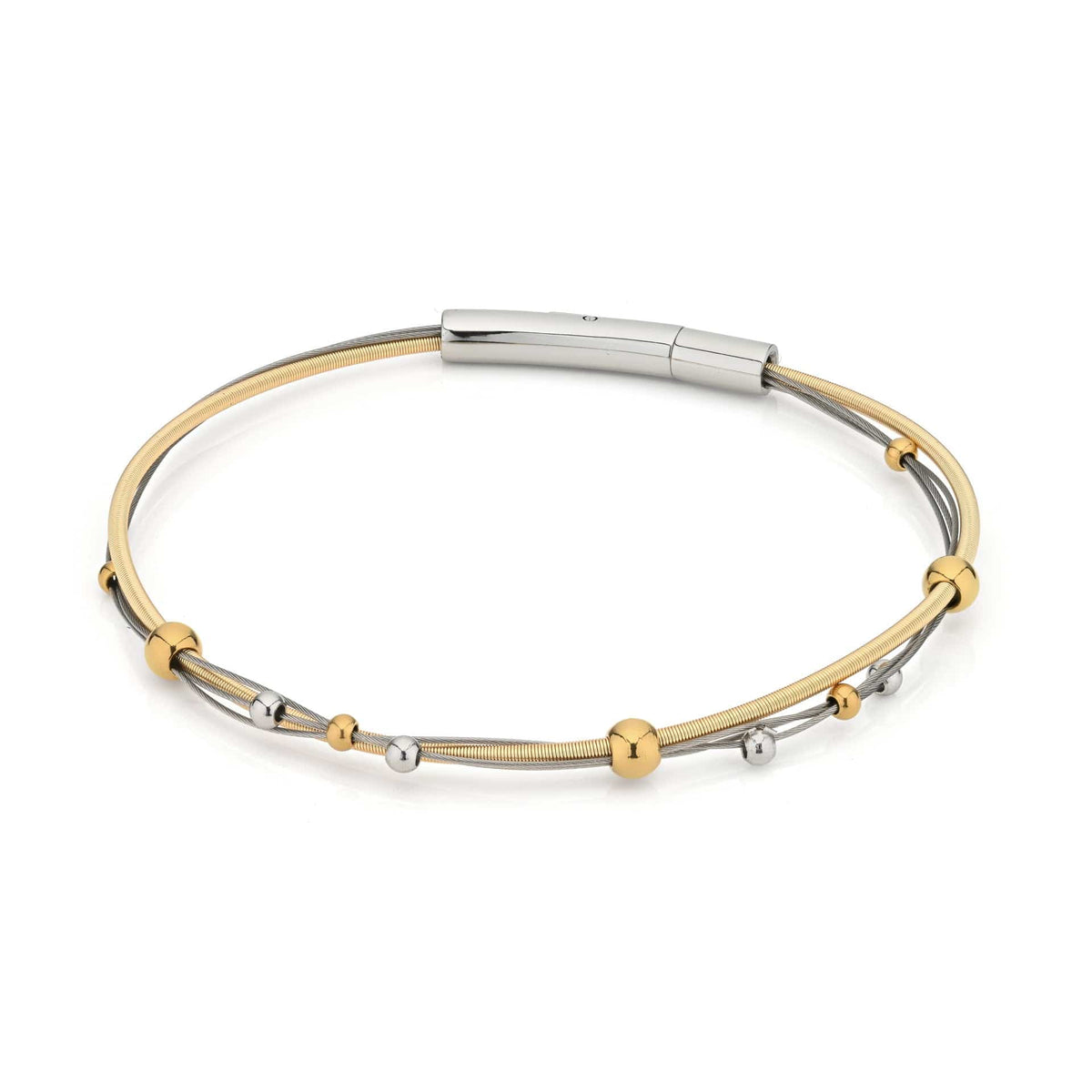 Bicolor Armband mit spielerischen Kugeln, aus Silber und Gold, mit glattem, dünnem Design