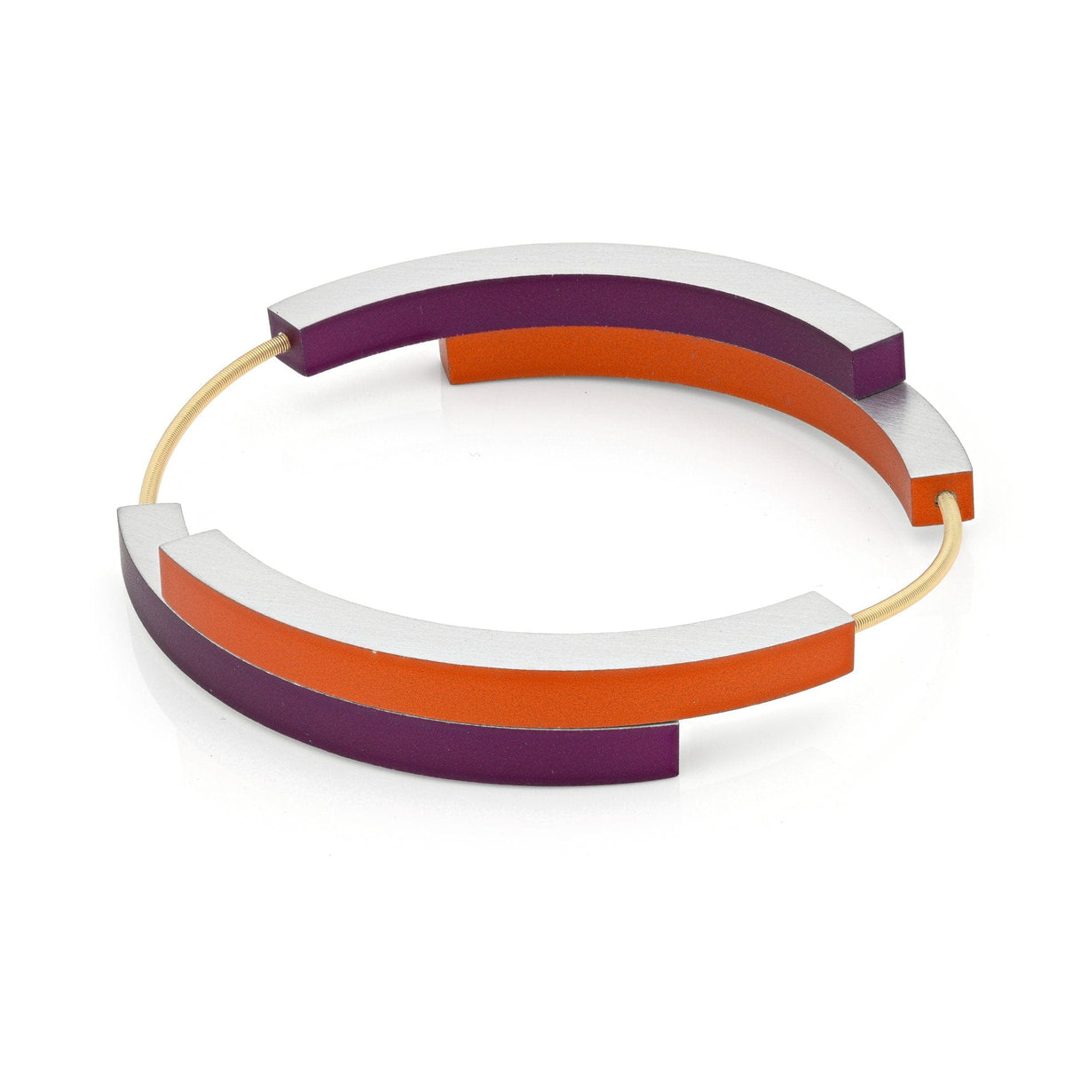 Armband mit vier Bögen in Orange und Lila, aus Kunststoff mit flexibler Form