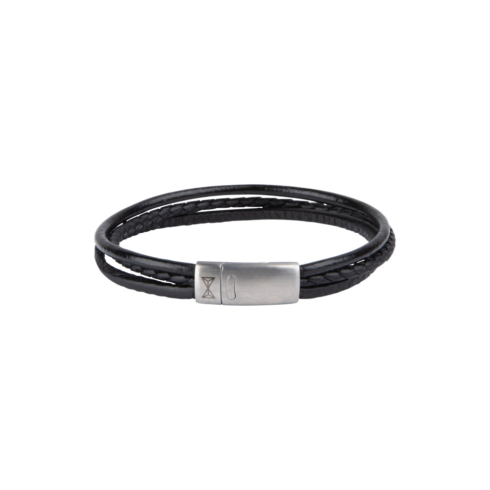 Herren-Lederarmband – Dainty Three String Black